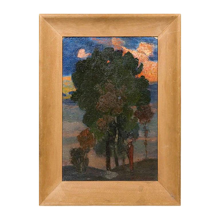 Beautiful Oil Painting of Figure and Tree For Sale