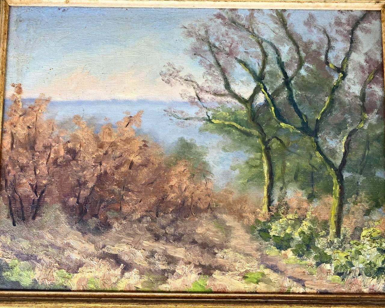 Beautiful Oil Painting on Canvas Vintage Landscape In Good Condition For Sale In Bastogne, BE