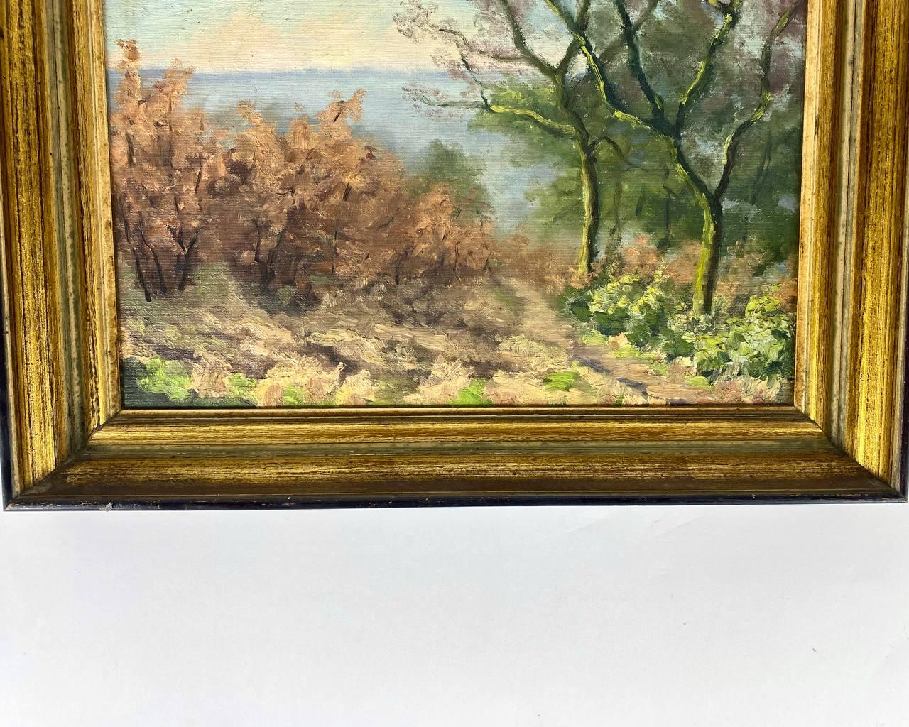 Late 20th Century Beautiful Oil Painting on Canvas Vintage Landscape For Sale