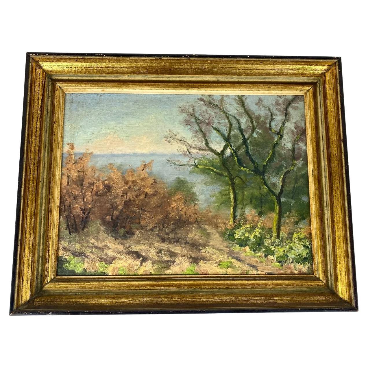 Beautiful Oil Painting on Canvas Vintage Landscape For Sale