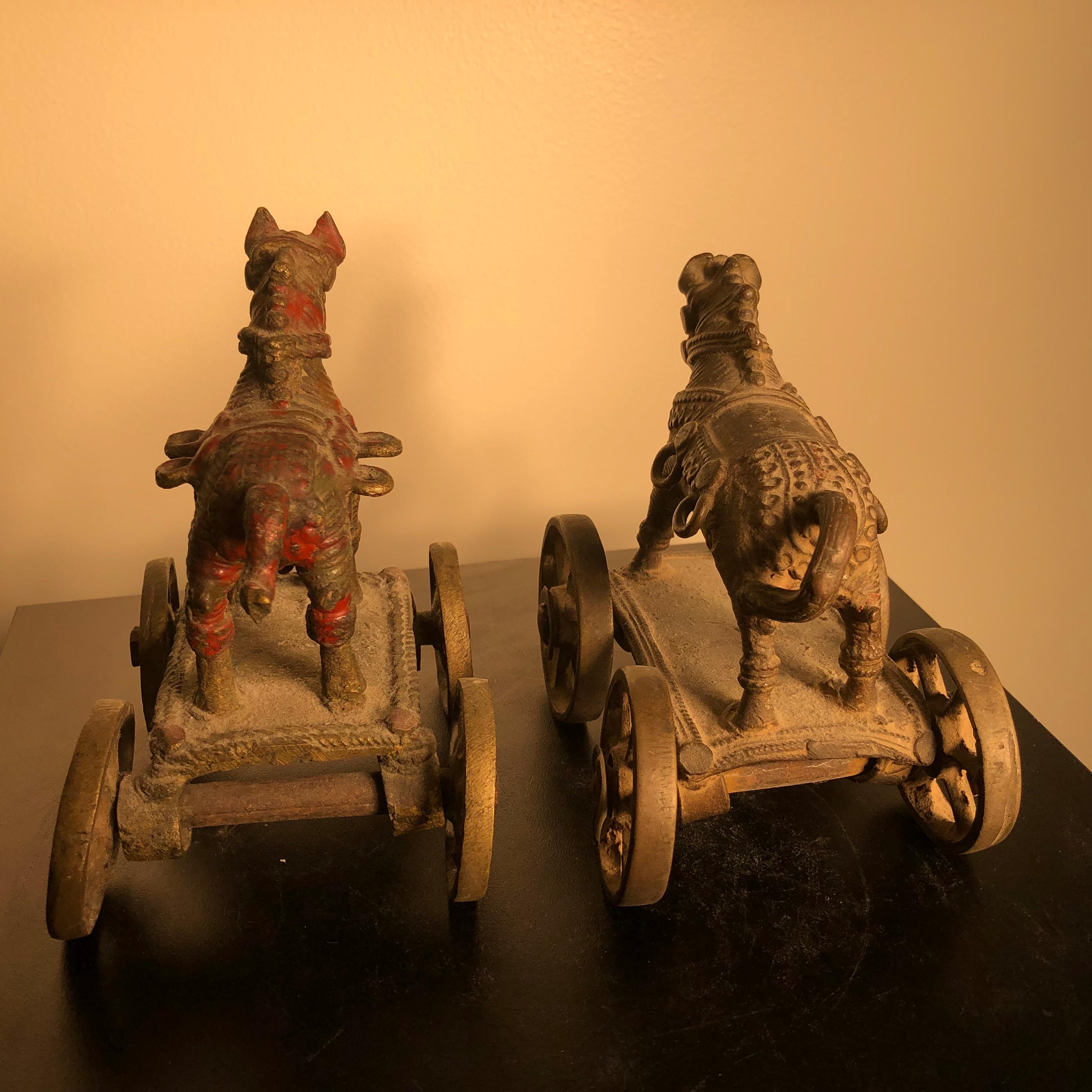 Cast Beautiful Old Bronze Horse Pair Temple Toys Collected in Mumbai