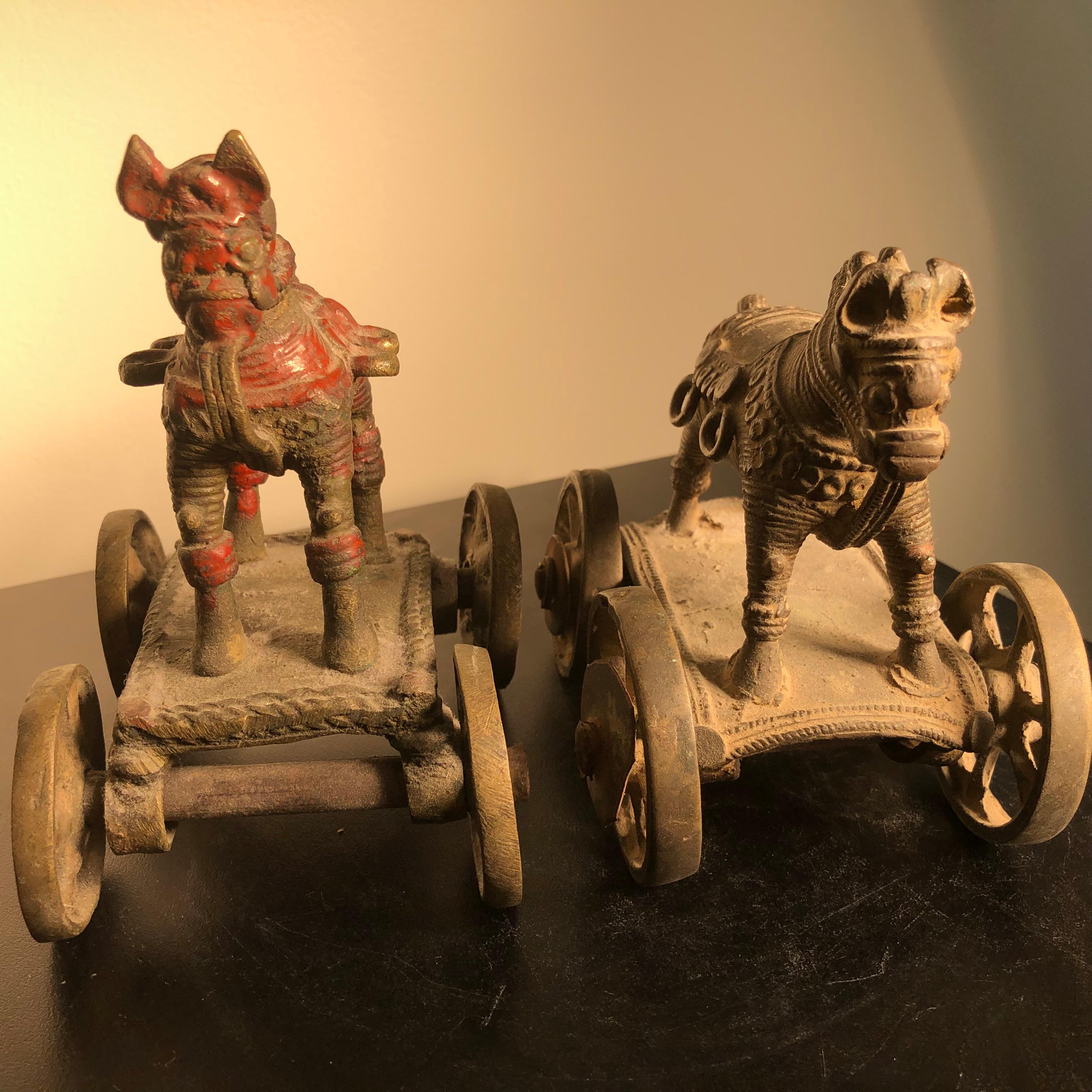 Beautiful Old Bronze Horse Pair Temple Toys Collected in Mumbai In Good Condition In South Burlington, VT