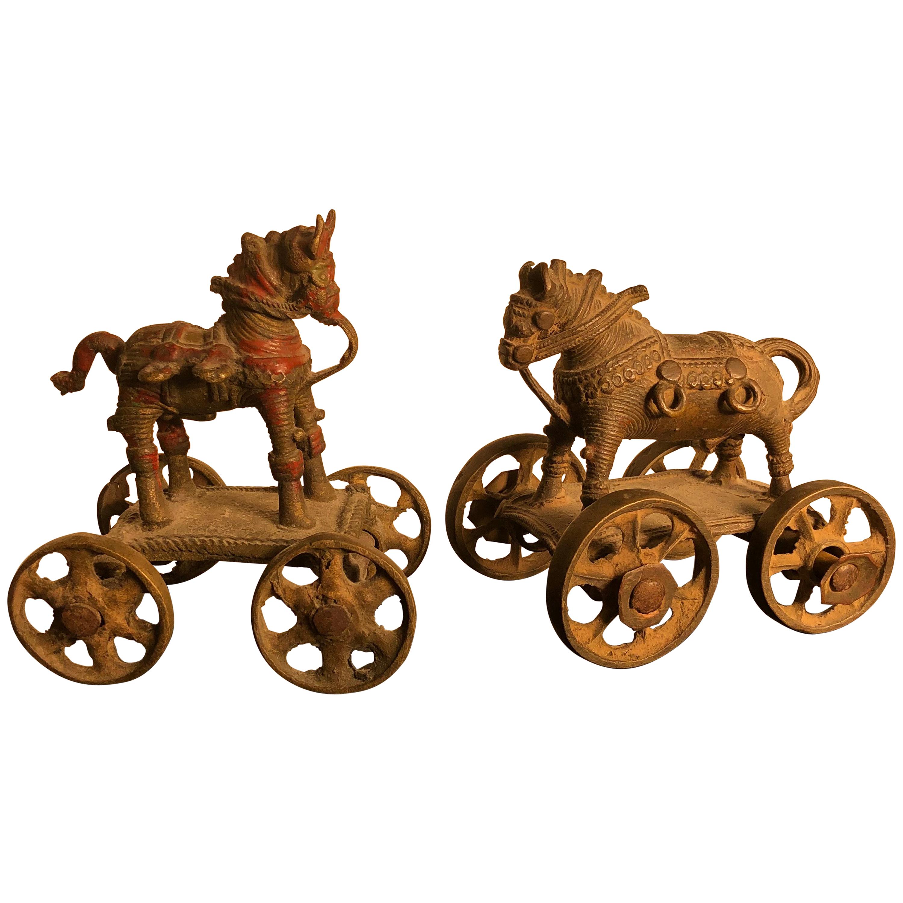 Beautiful Old Bronze Horse Pair Temple Toys Collected in Mumbai