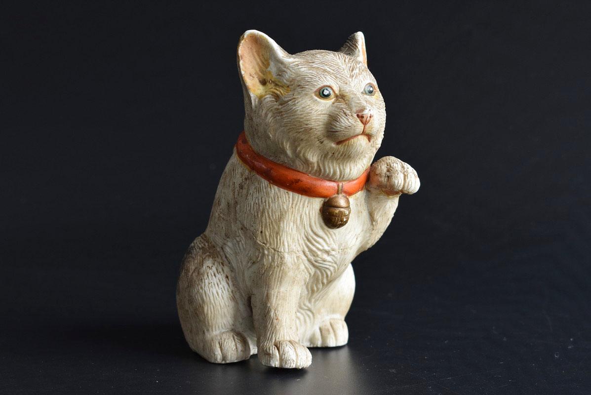 Beautiful Old Japanese Rare Pottery Cat/ Beckoning Cat/ Kutani Ware/ Meiji Era 1