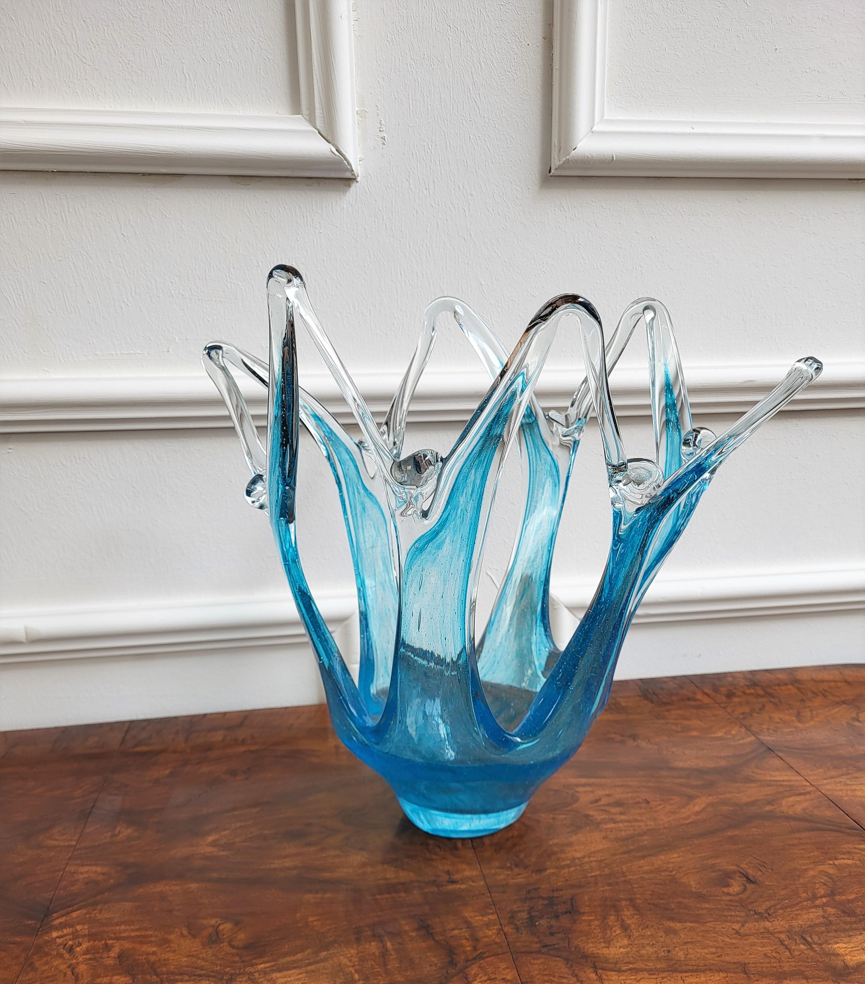 Beautiful ombre effect blue Murano glass vase from 1970s, Italy.