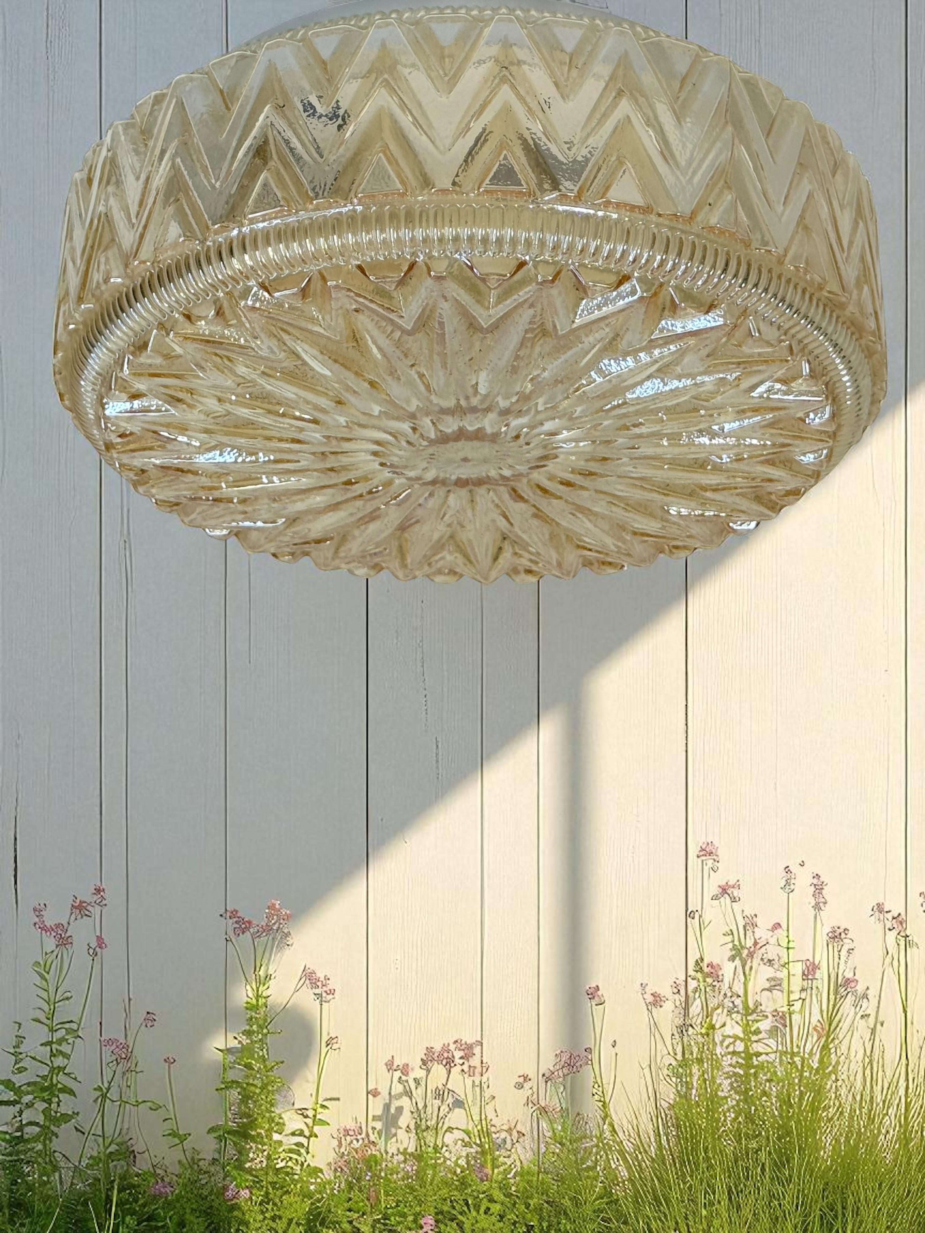 Beautiful one Light Starburst Pattern Flush Mount by Austrian Company, 1960s 8