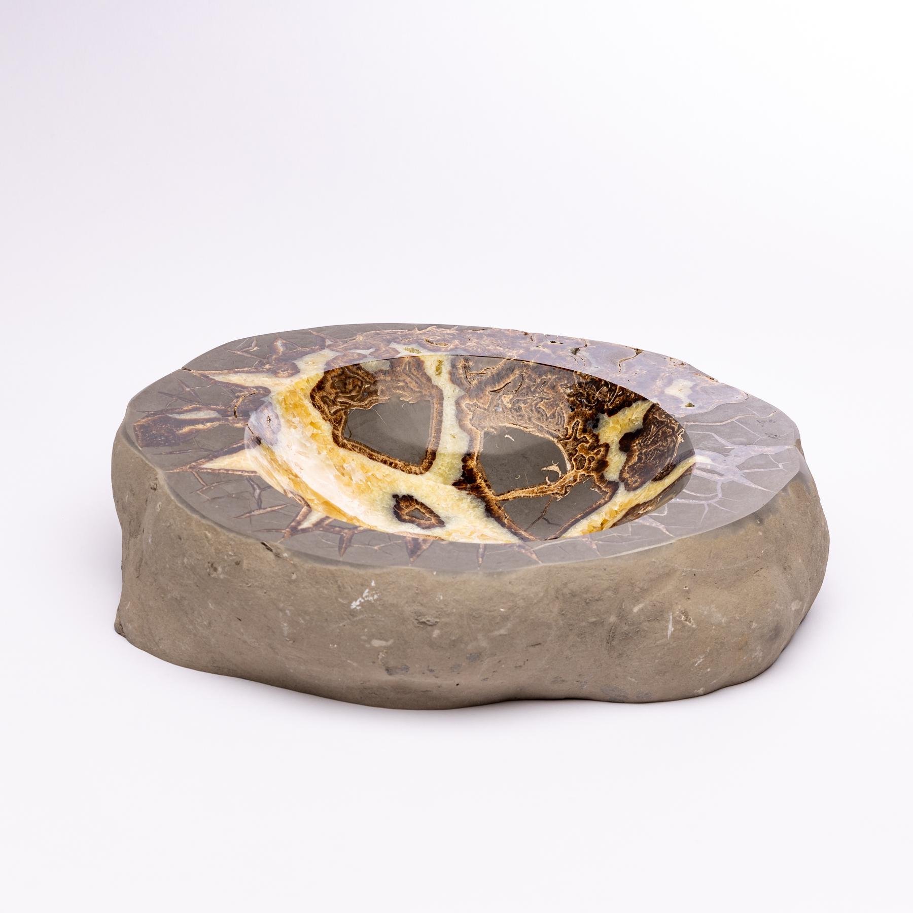 Organic Modern Beautiful One of a Kind in Organic Shape Septarian Bowl from Utah For Sale