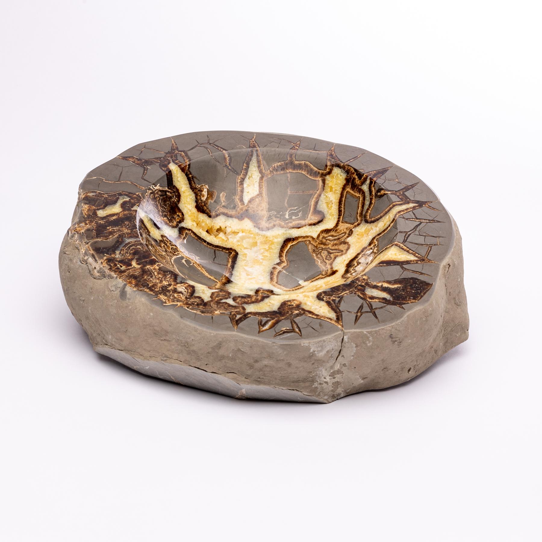 Mexican Beautiful One of a Kind in Organic Shape Septarian Bowl from Utah For Sale