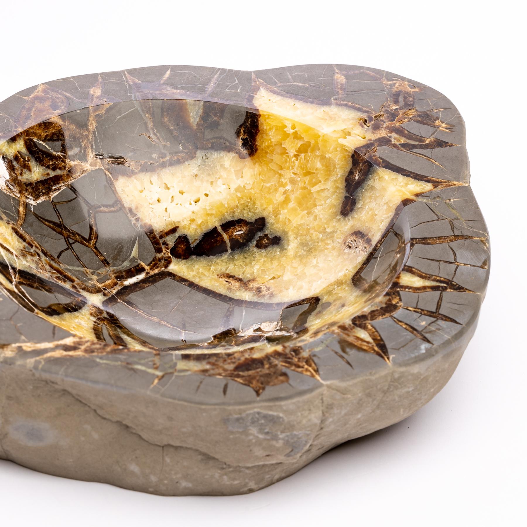 Polished Beautiful One of a Kind in Organic Shape Septarian Bowl from Utah For Sale