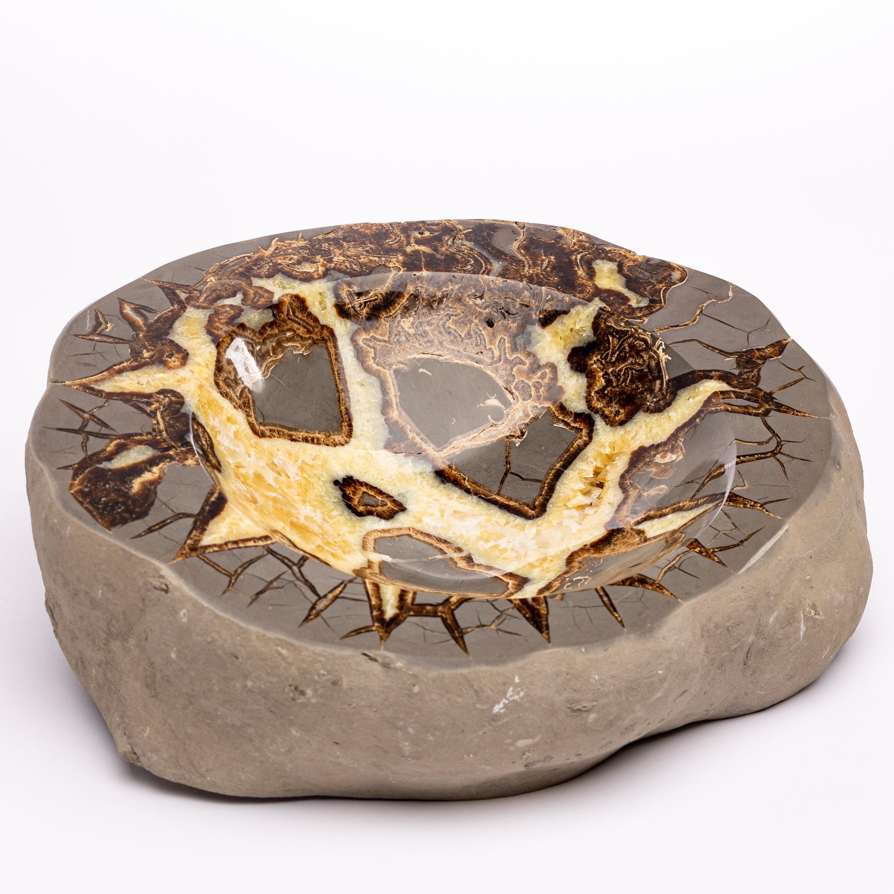 Polished Beautiful One of a Kind in Organic Shape Septarian Bowl from Utah For Sale