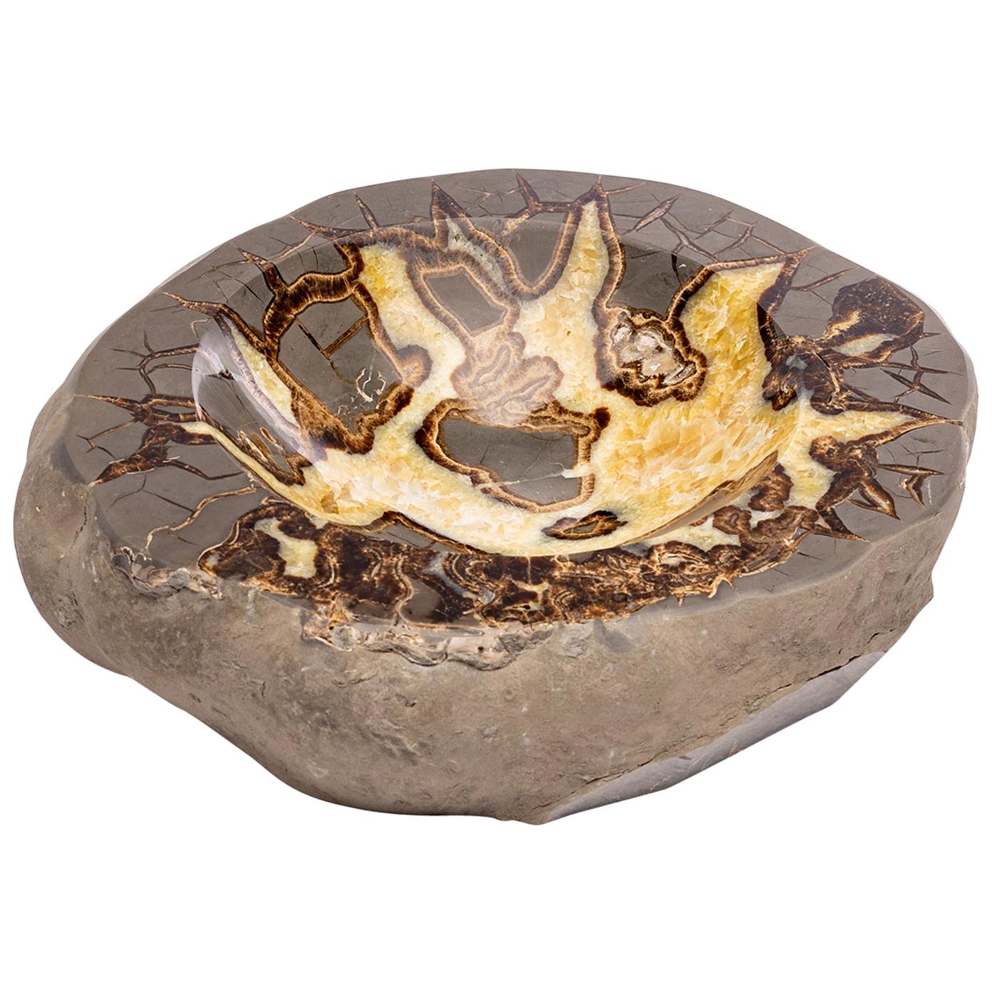 Beautiful One of a Kind in Organic Shape Septarian Bowl from Utah For Sale