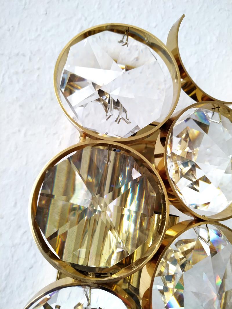 Gilt Beautiful One of Three German Vintage Glass and Brass Wall Light Sconces, 1960s For Sale