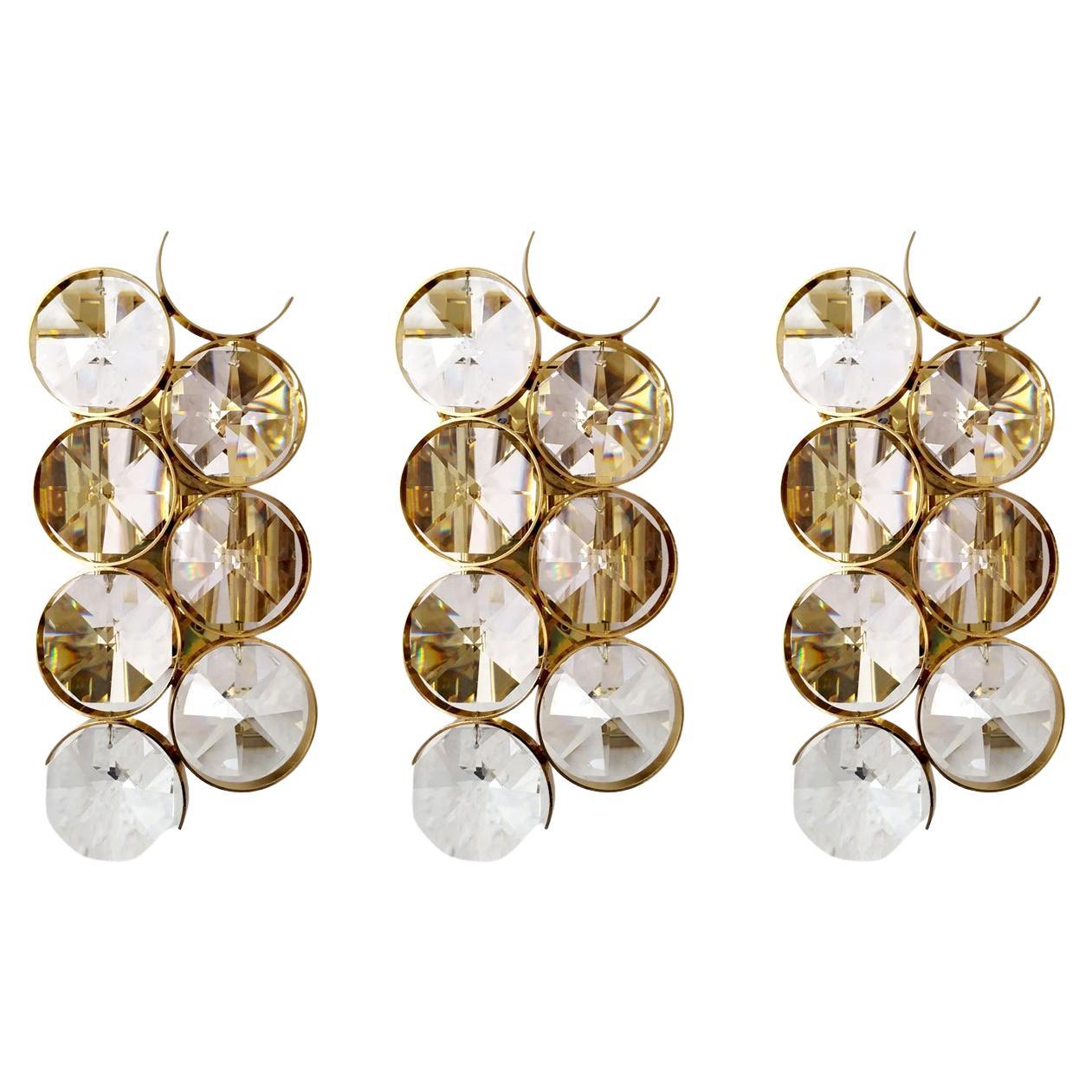 Beautiful One of Three German Vintage Glass and Brass Wall Light Sconces, 1960s For Sale