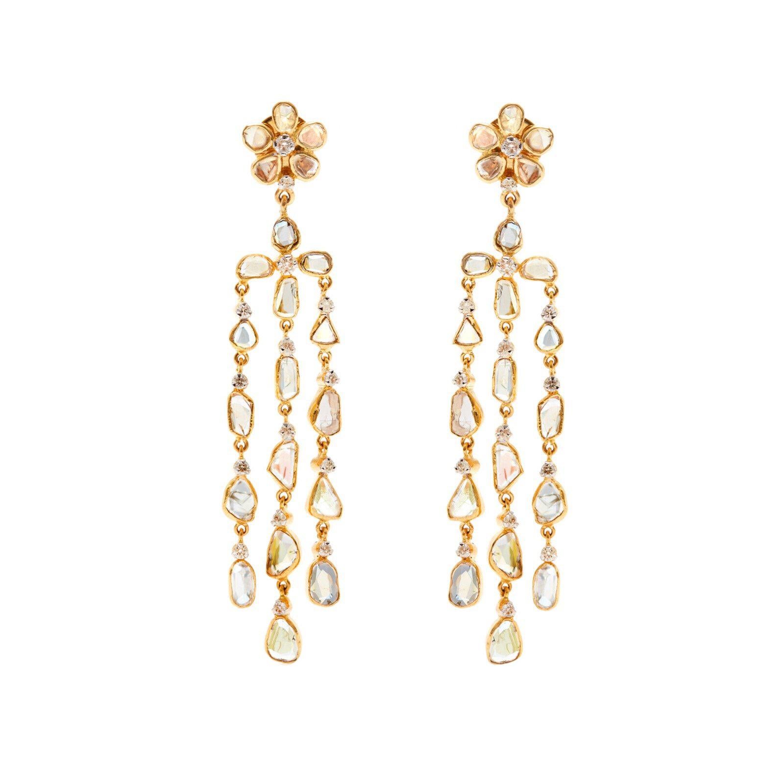 Diamond Chandelier 18 Karat Gold Earrings  For Sale