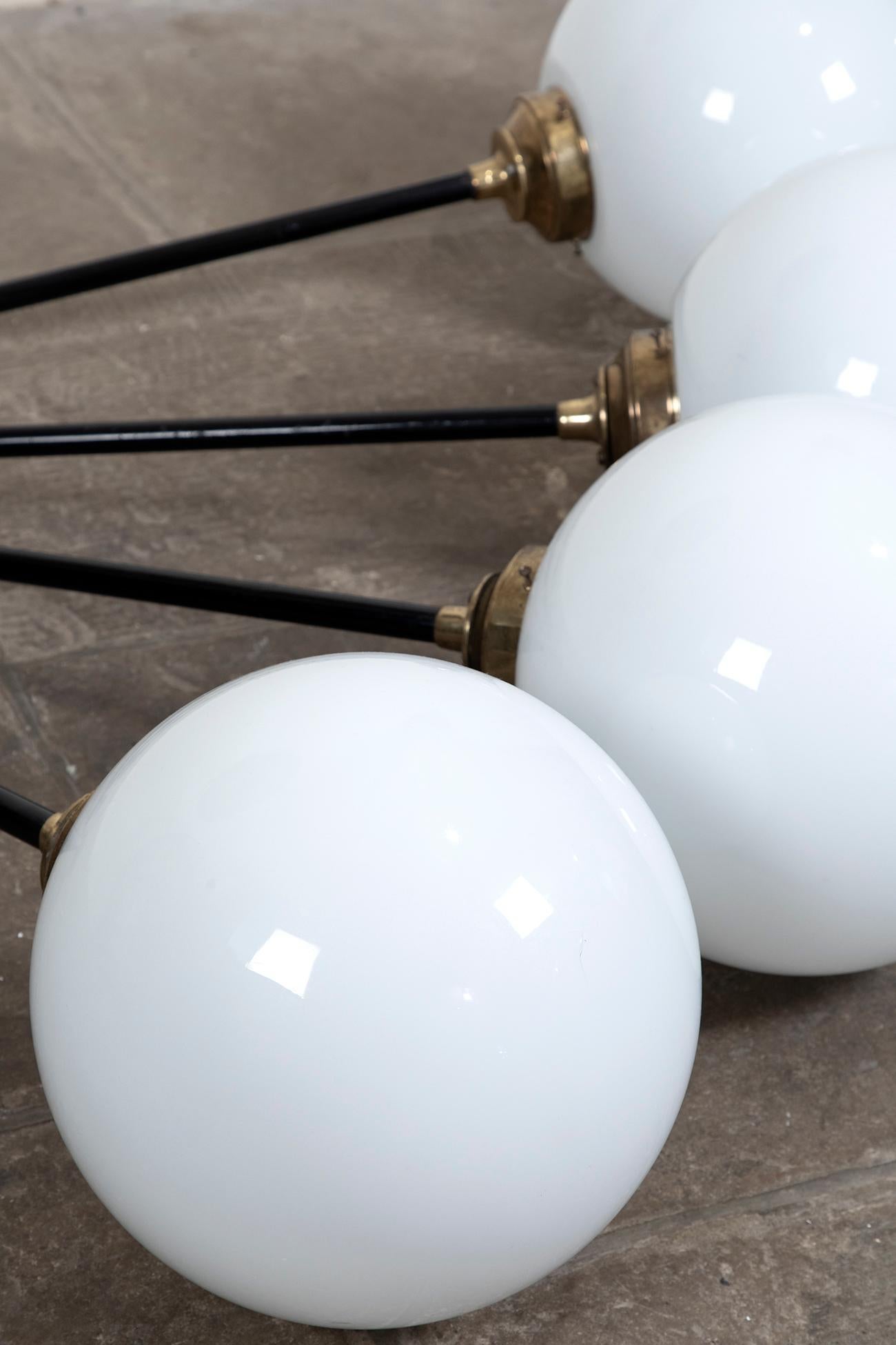 Victorian Beautiful Opaline Ball Ceiling Lights with Brass Fixings For Sale