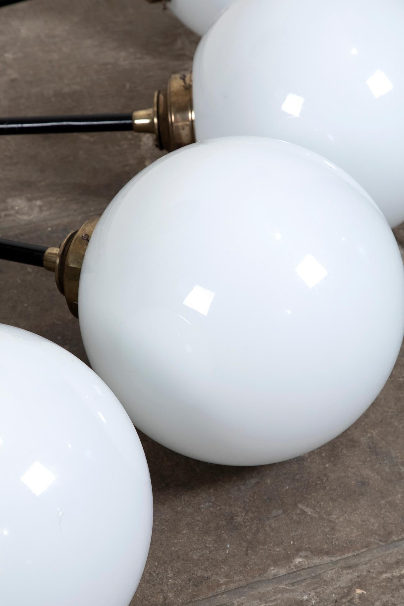 Beautiful Opaline Ball Ceiling Lights with Brass Fixings For Sale 3