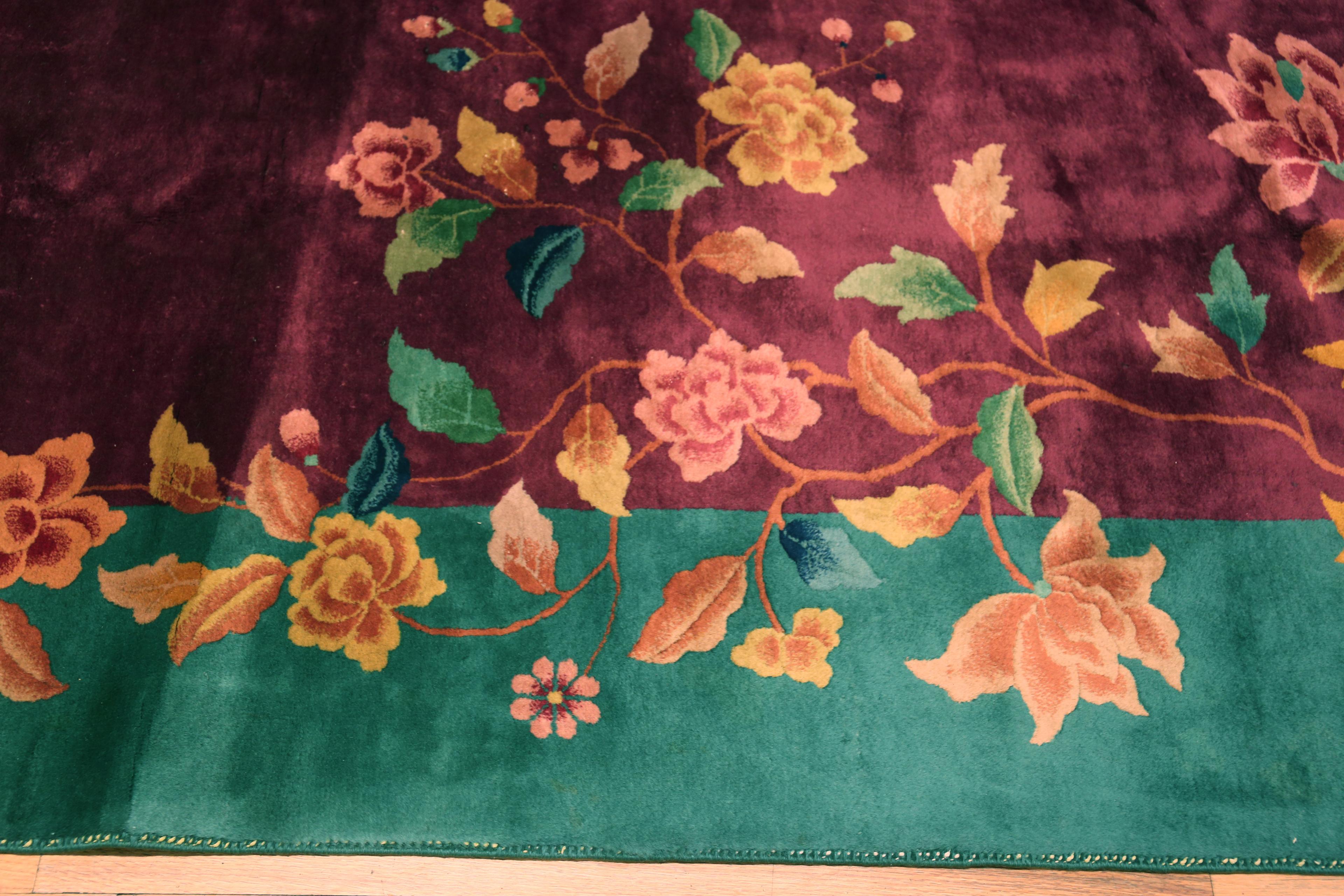 Beautiful Open Field Antique Chinese Art Deco Floral Rug 8'11