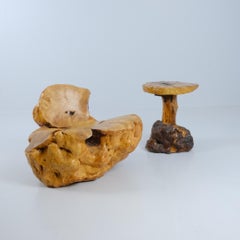 Beautiful Organic Finnish Burl Set of a Chair and Side Table, Finland 1950s