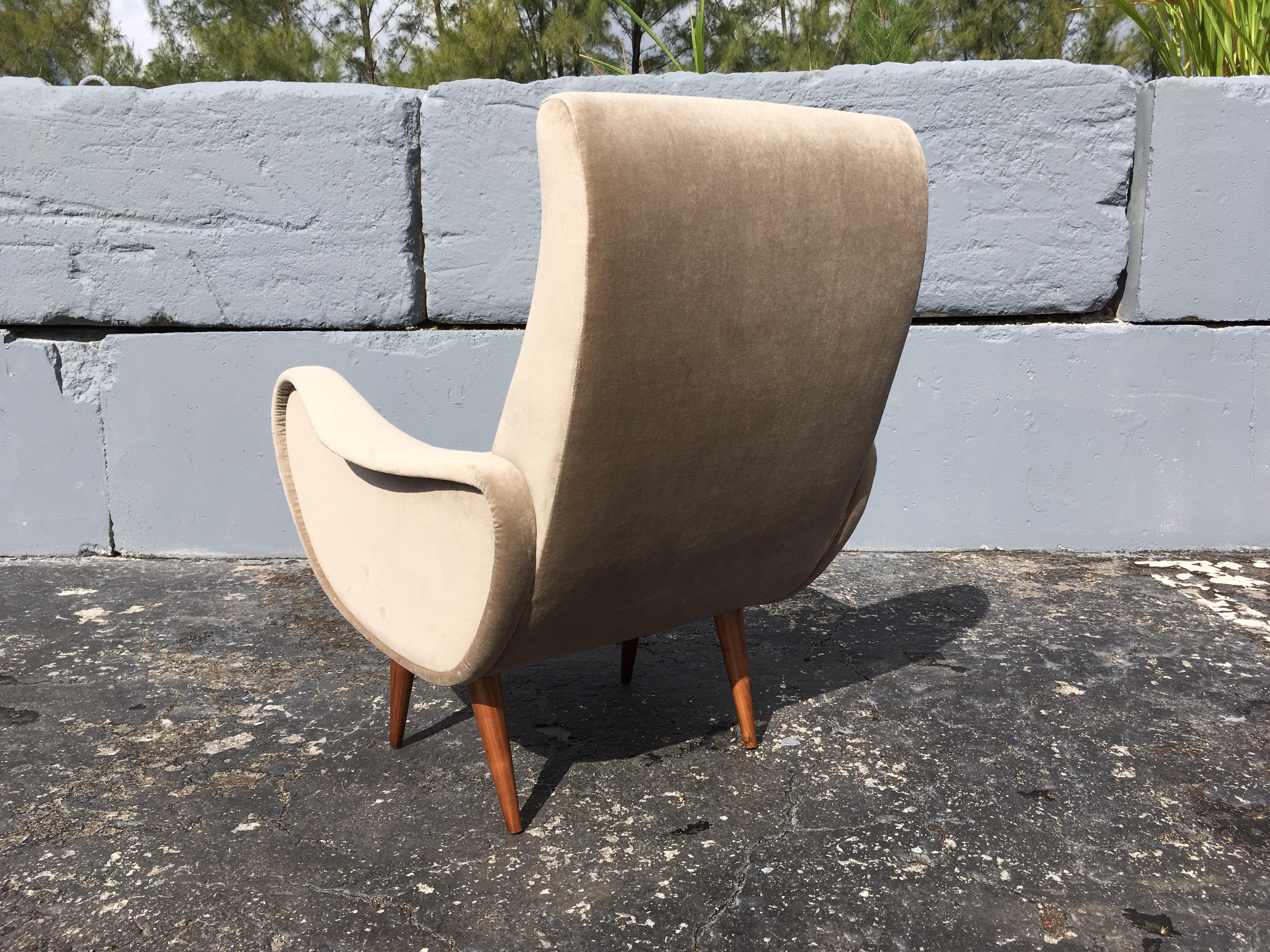 Pair of Beautiful Organic Lounge Chairs, Walnut, Velvet 1