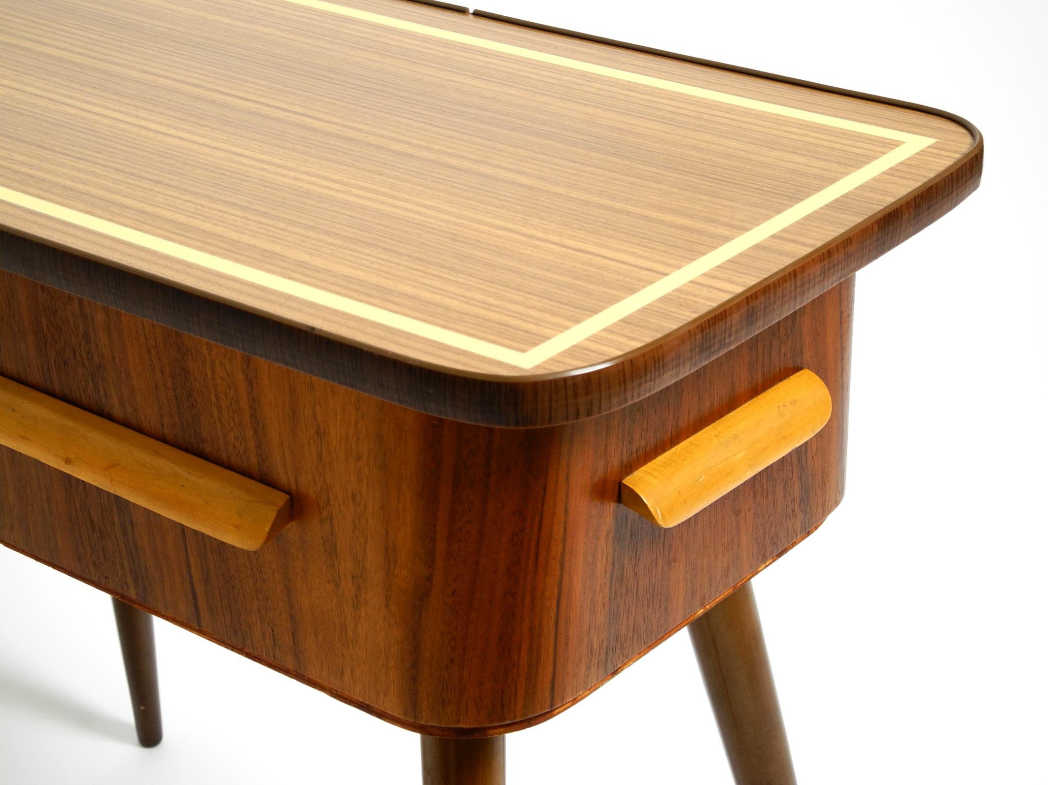 Mid-20th Century Beautiful Original 1950s Sewing Box with Teak Veneer with Hinged Table Top For Sale