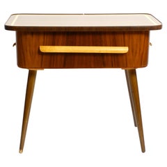 Beautiful Original 1950s Sewing Box with Teak Veneer with Hinged Table Top