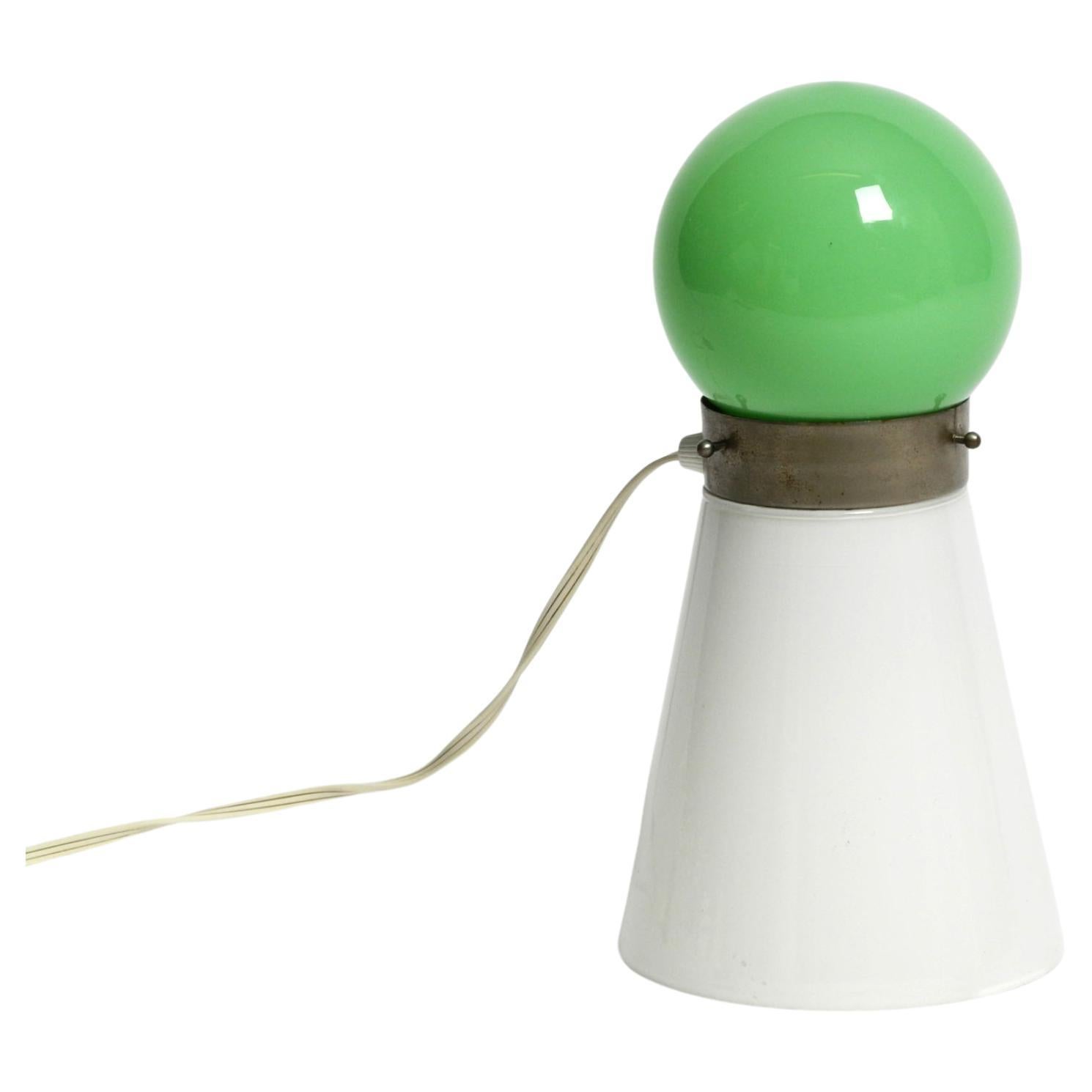 Beautiful original 1960s Italian table lamp made of green and white Murano glass For Sale