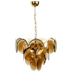 Vintage Beautiful Original 1960s Large Brass Glass Chandelier