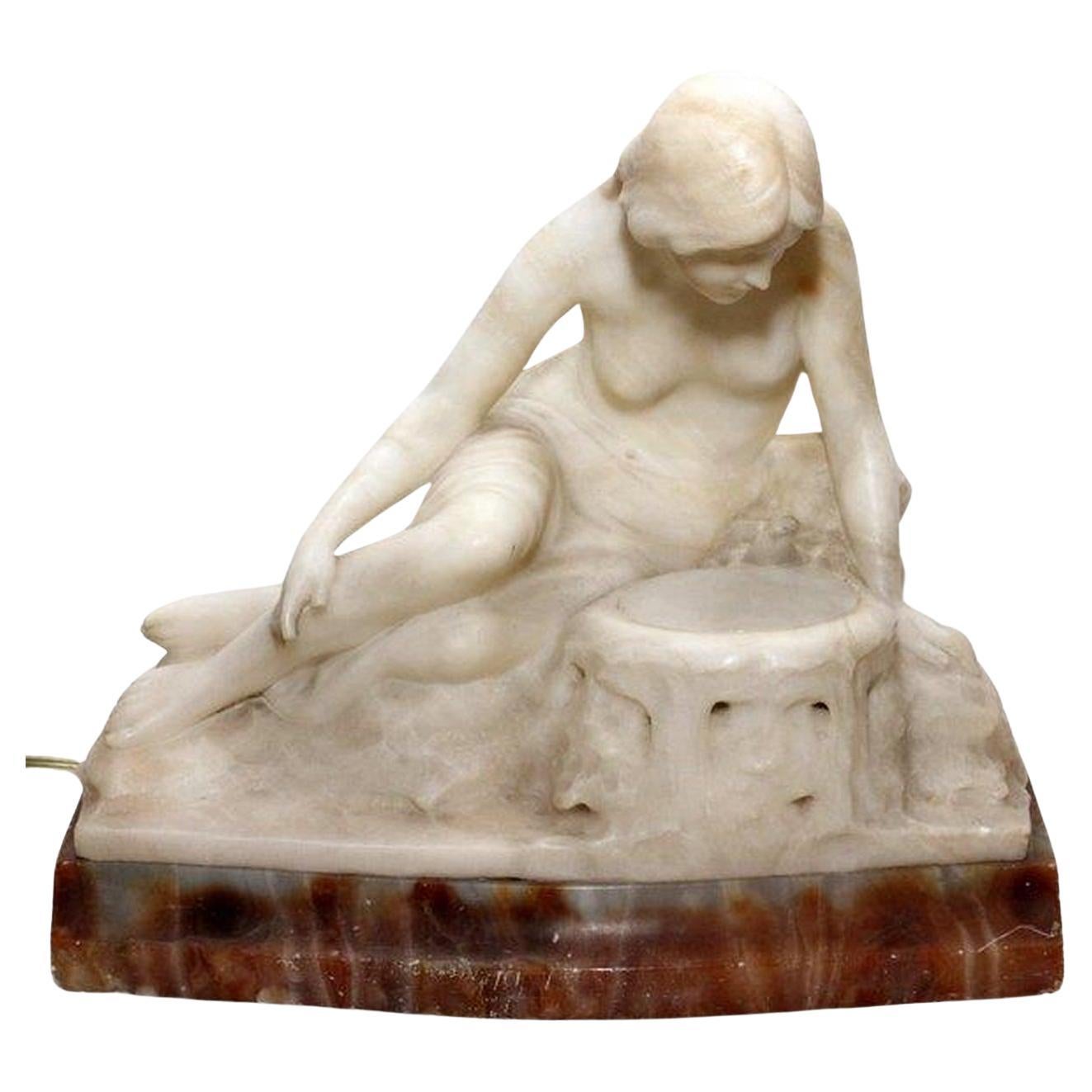 Magnifique lampe italienne sculptée en marbre du 19ème siècle Ferdinando Vichi en vente
