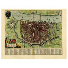 Magnifique carte ancienne d'Anvers, Belgique par l'ébéniste Blaeu, vers 1652