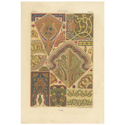 Beautiful Original Antique Print of Indian Decorative Art, 1869