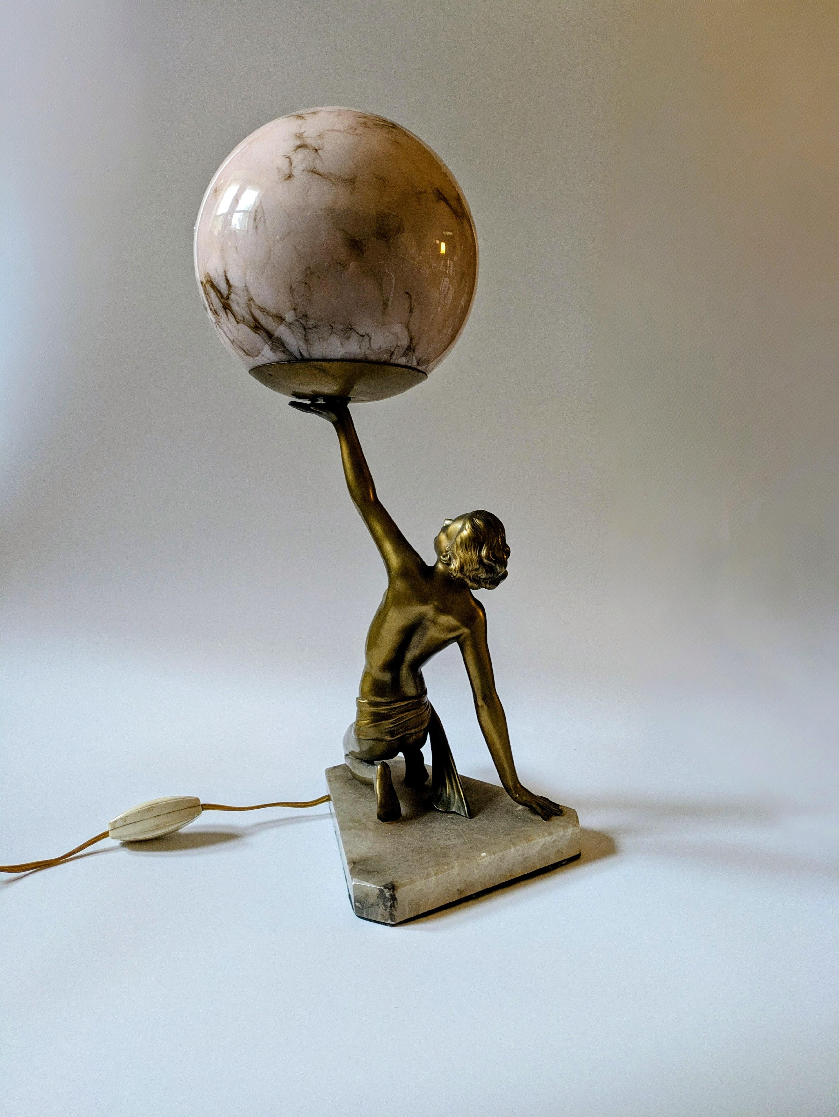 Preciosa Lámpara Original Art Decó Dama Desnuda, Inglaterra, c1930 4