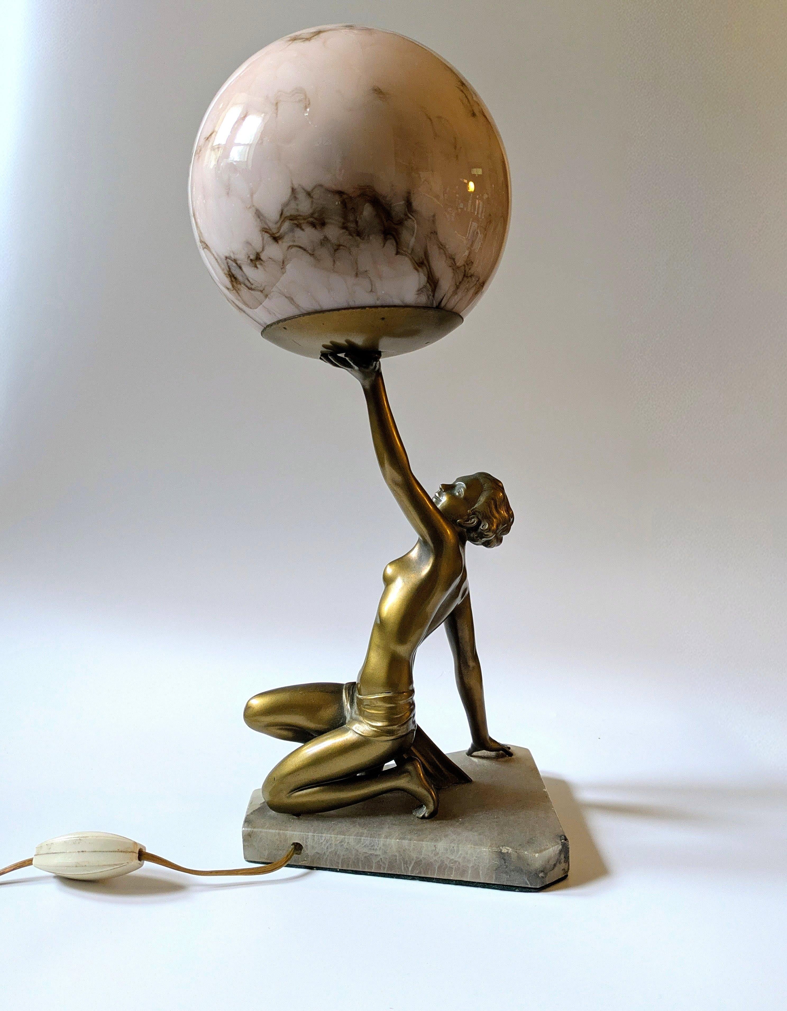 Preciosa Lámpara Original Art Decó Dama Desnuda, Inglaterra, c1930 5