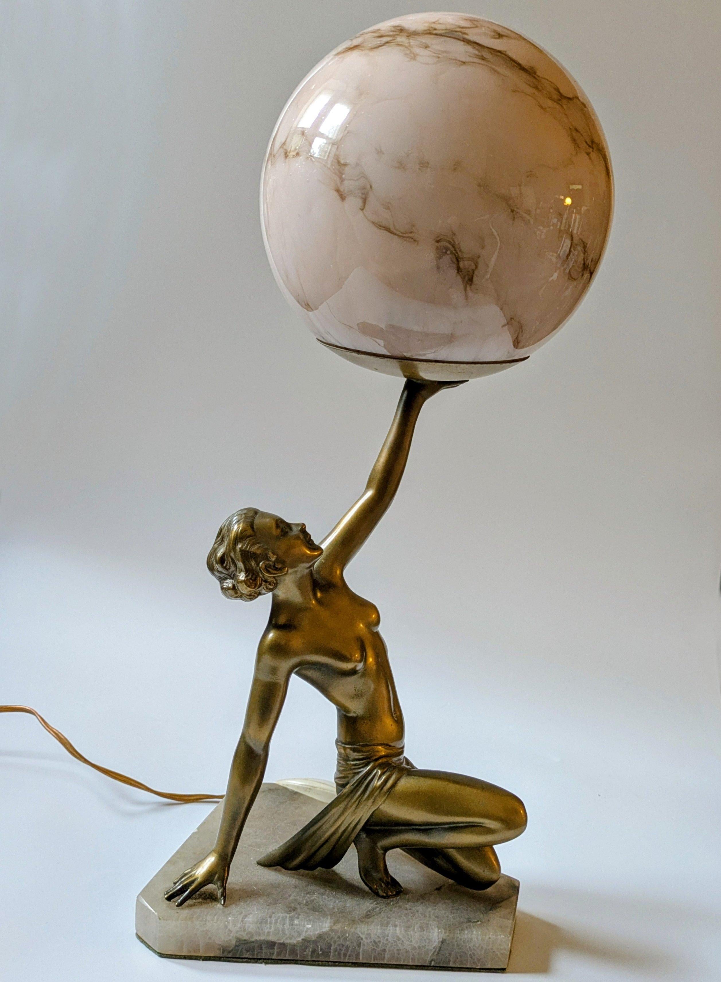 Preciosa Lámpara Original Art Decó Dama Desnuda, Inglaterra, c1930 6