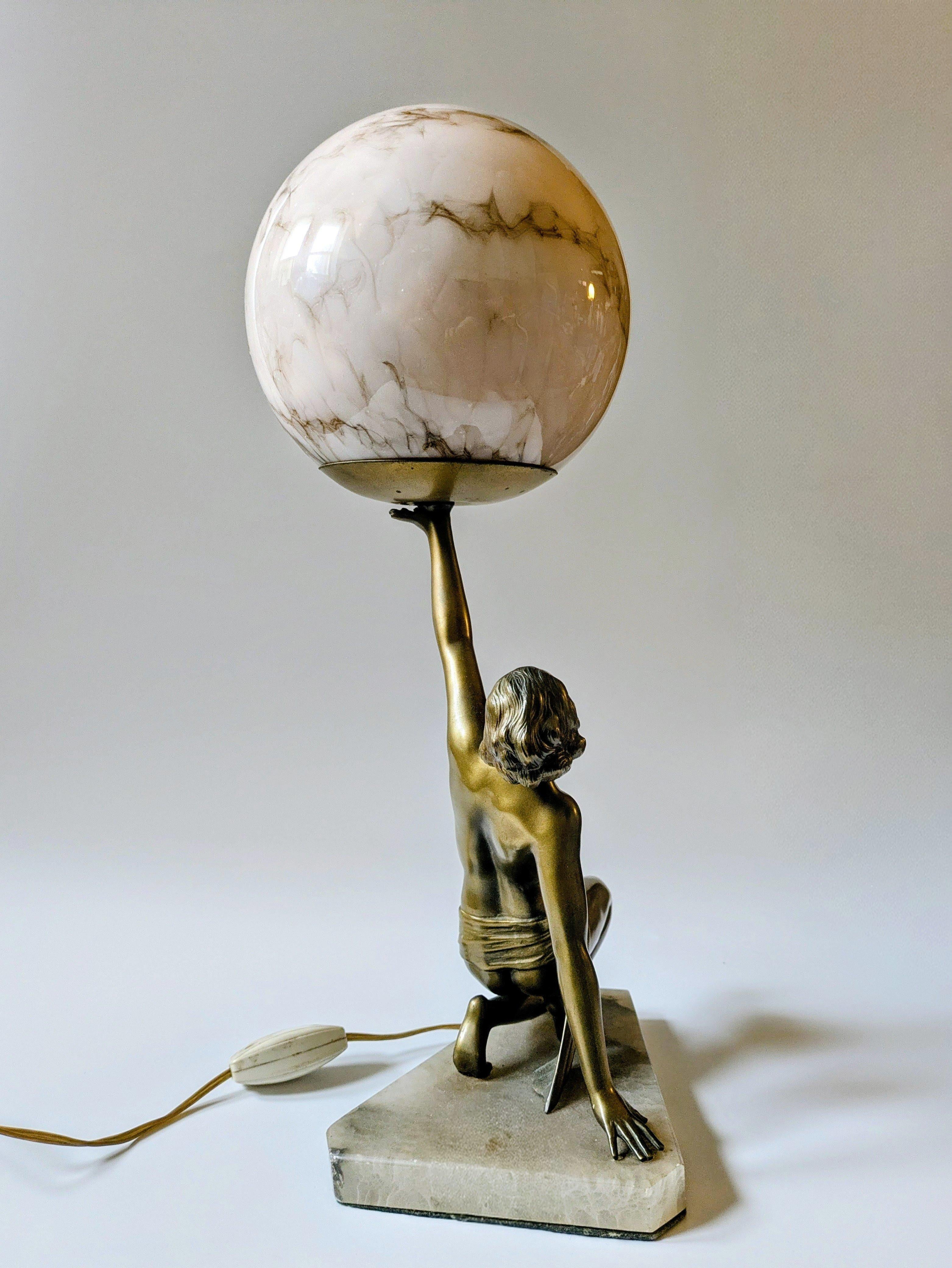 Preciosa Lámpara Original Art Decó Dama Desnuda, Inglaterra, c1930 7