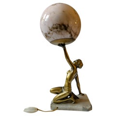 Magnifique lampe originale Art déco pour femme nue, Angleterre, c1930
