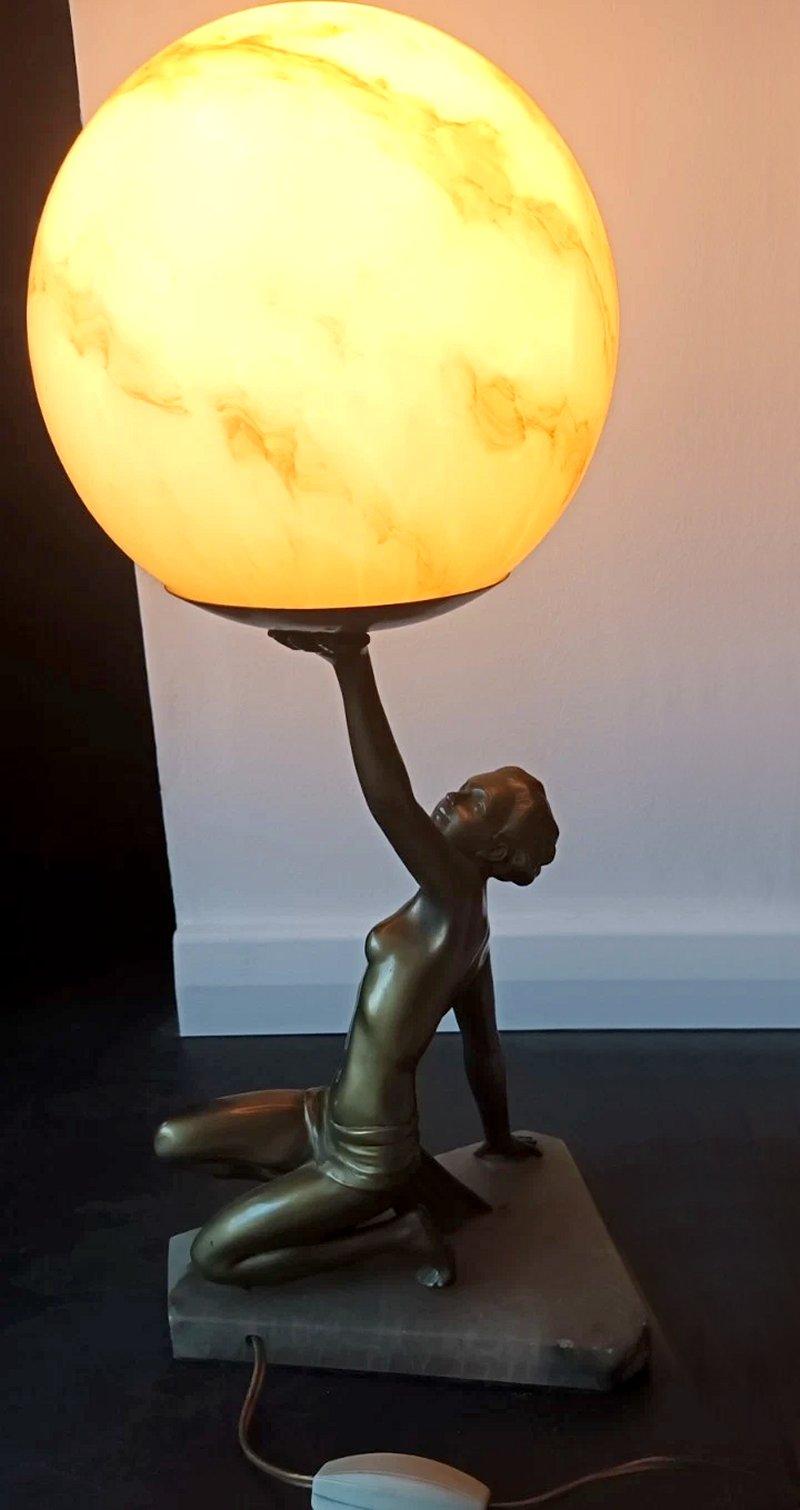 Preciosa Lámpara Original Art Decó Dama Desnuda, Inglaterra, c1930 Inglés