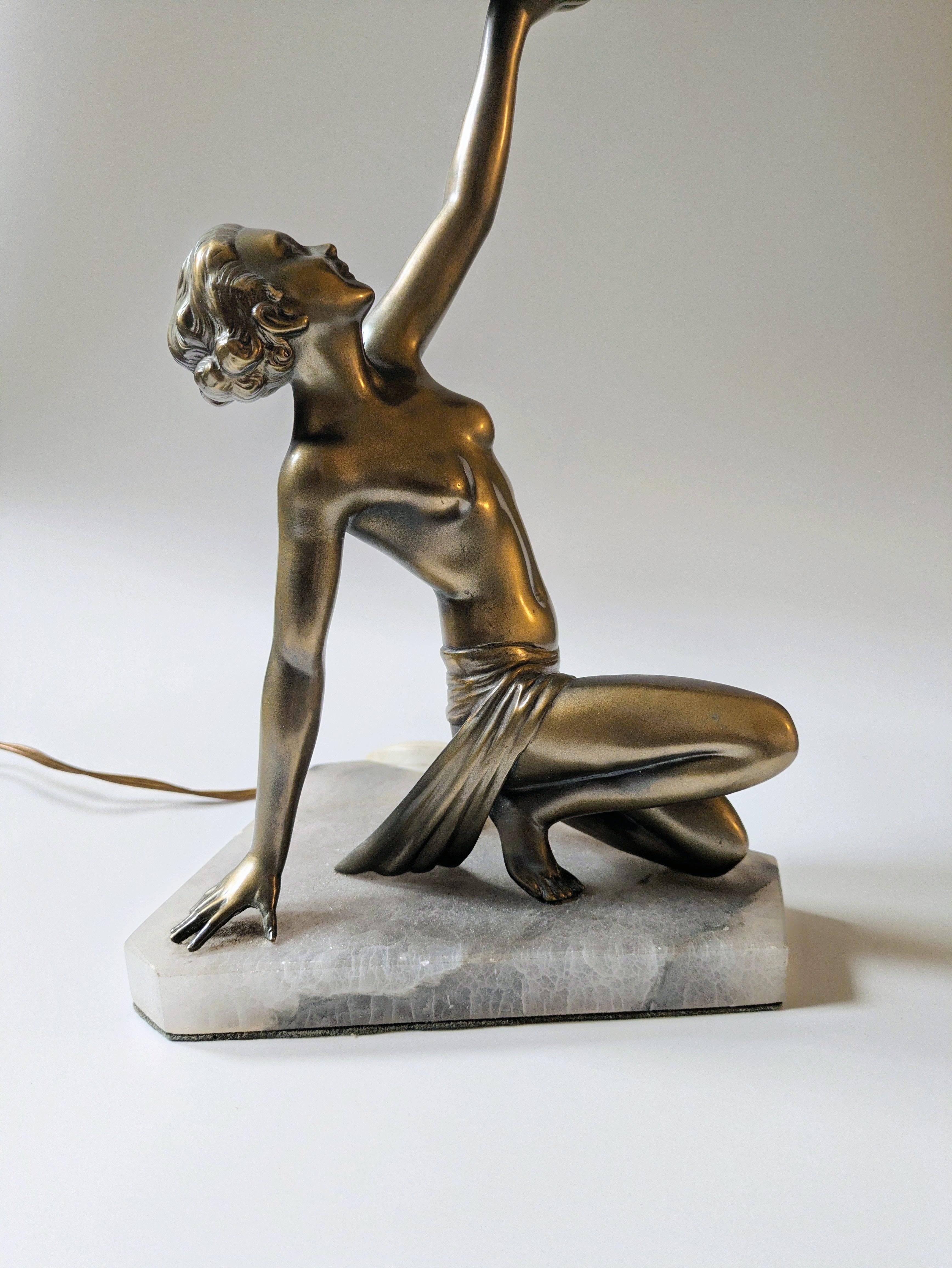 Preciosa Lámpara Original Art Decó Dama Desnuda, Inglaterra, c1930 1