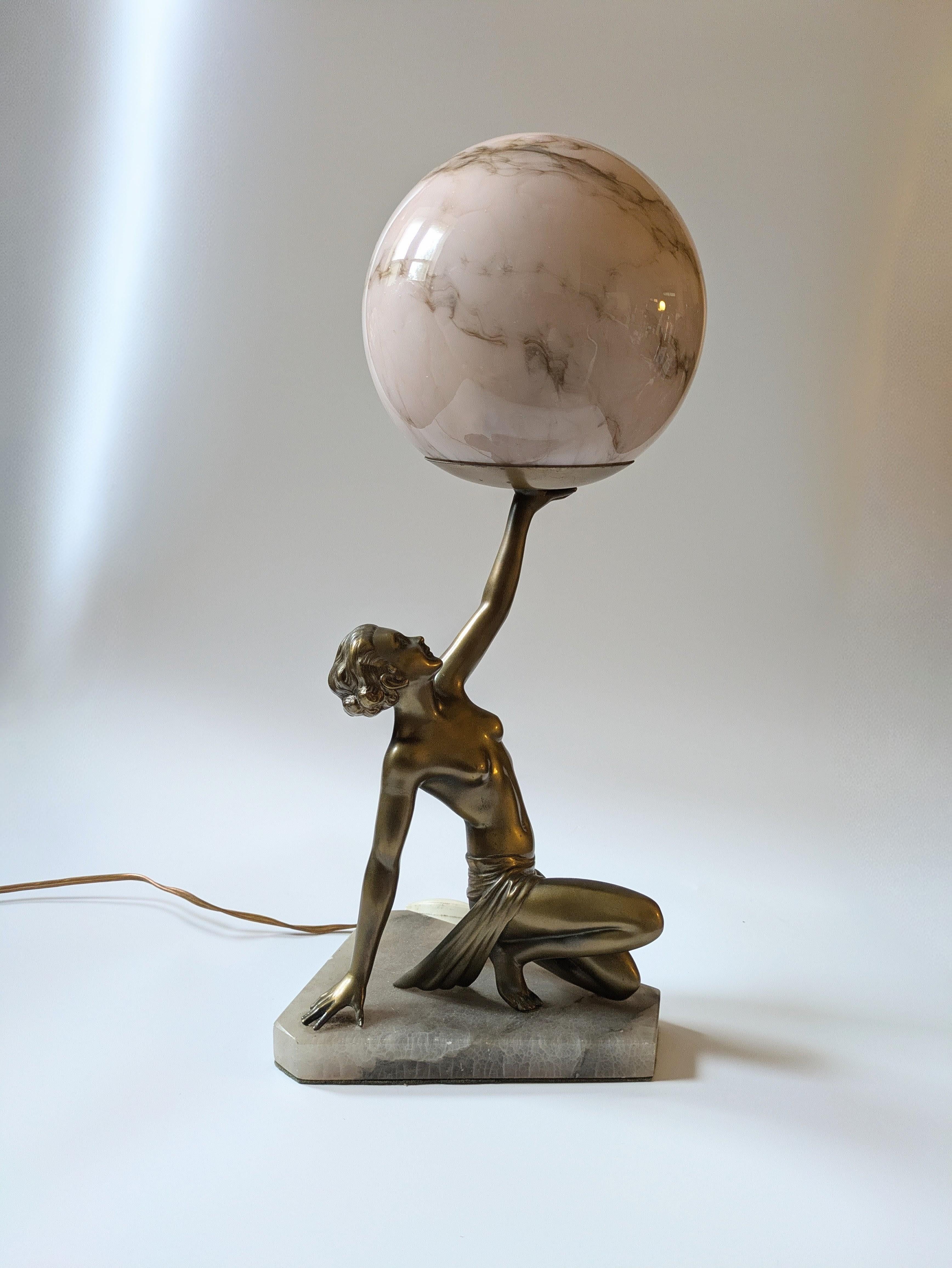 Preciosa Lámpara Original Art Decó Dama Desnuda, Inglaterra, c1930 2