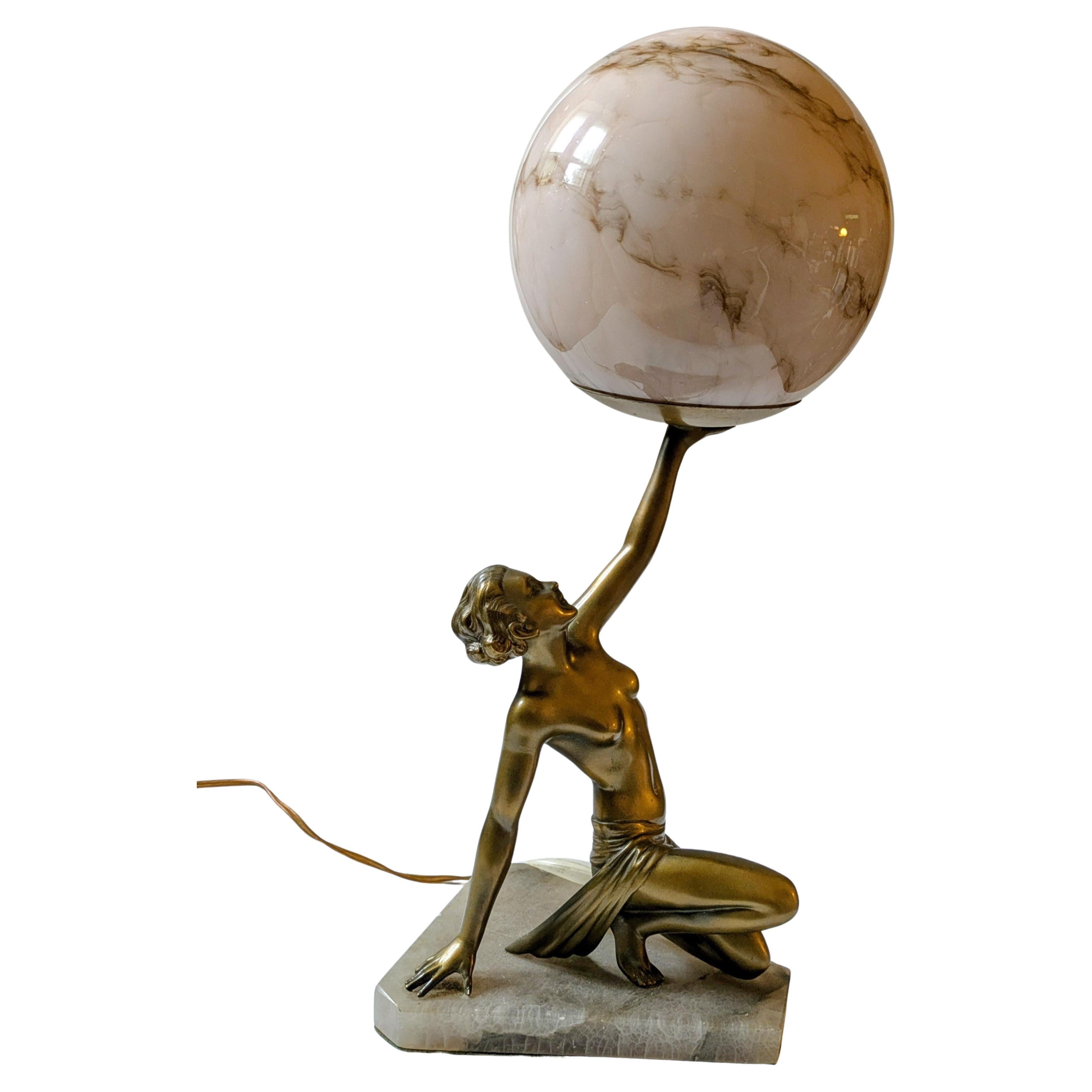 Beautiful Original Art Deco Nude Lady Lamp, England, c1930