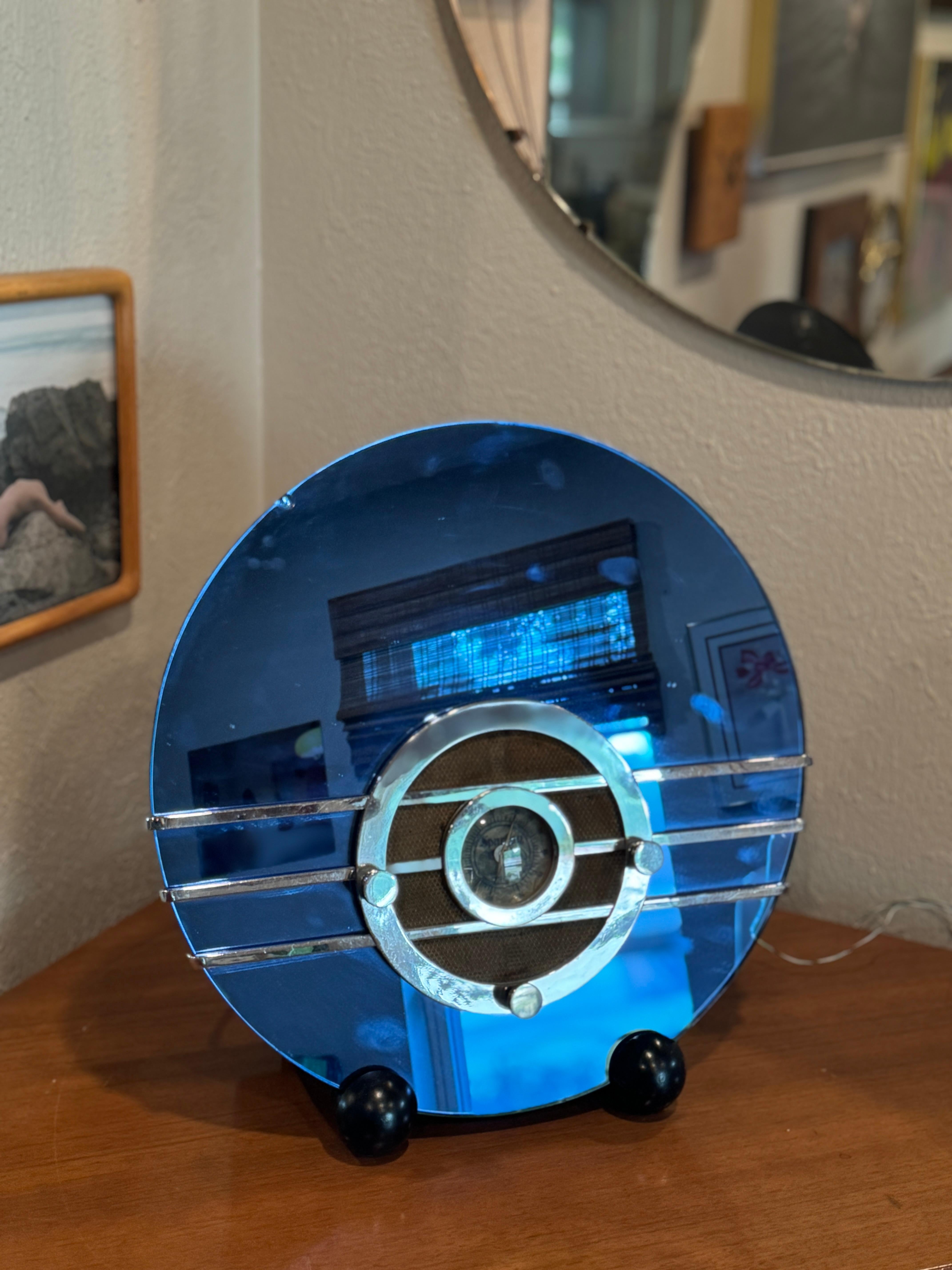 Glass Beautiful original Art Deco Sparton 'Bluebird' cobalt blue mirror model 566 For Sale