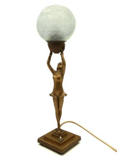 Beautiful Original Art Deco Spelter Figural Lady Lamp, England, c1930