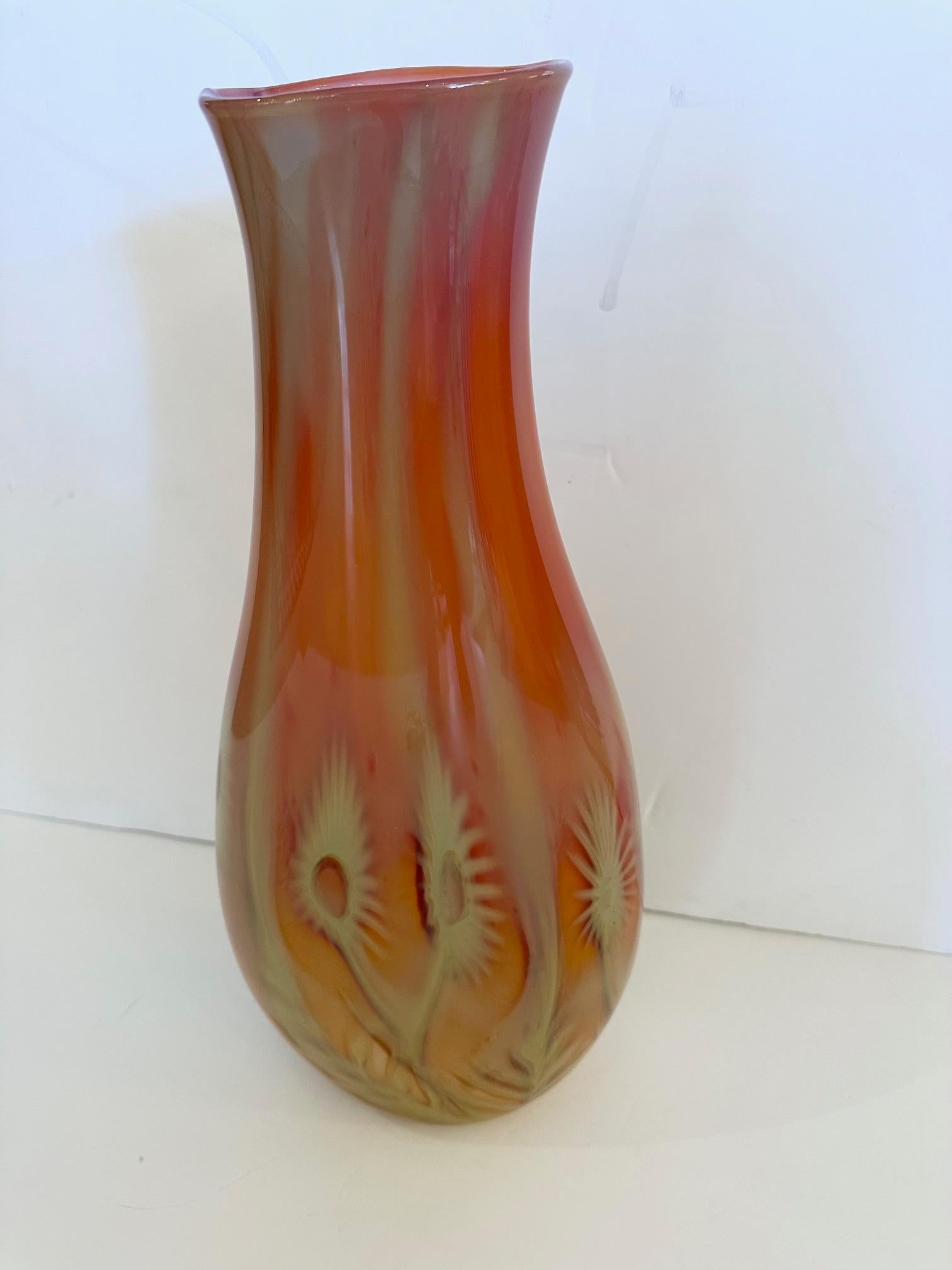Vaso in vetro d'arte contemporanea originale e firmato di Renato Forti, con deliziosi colori della terra.