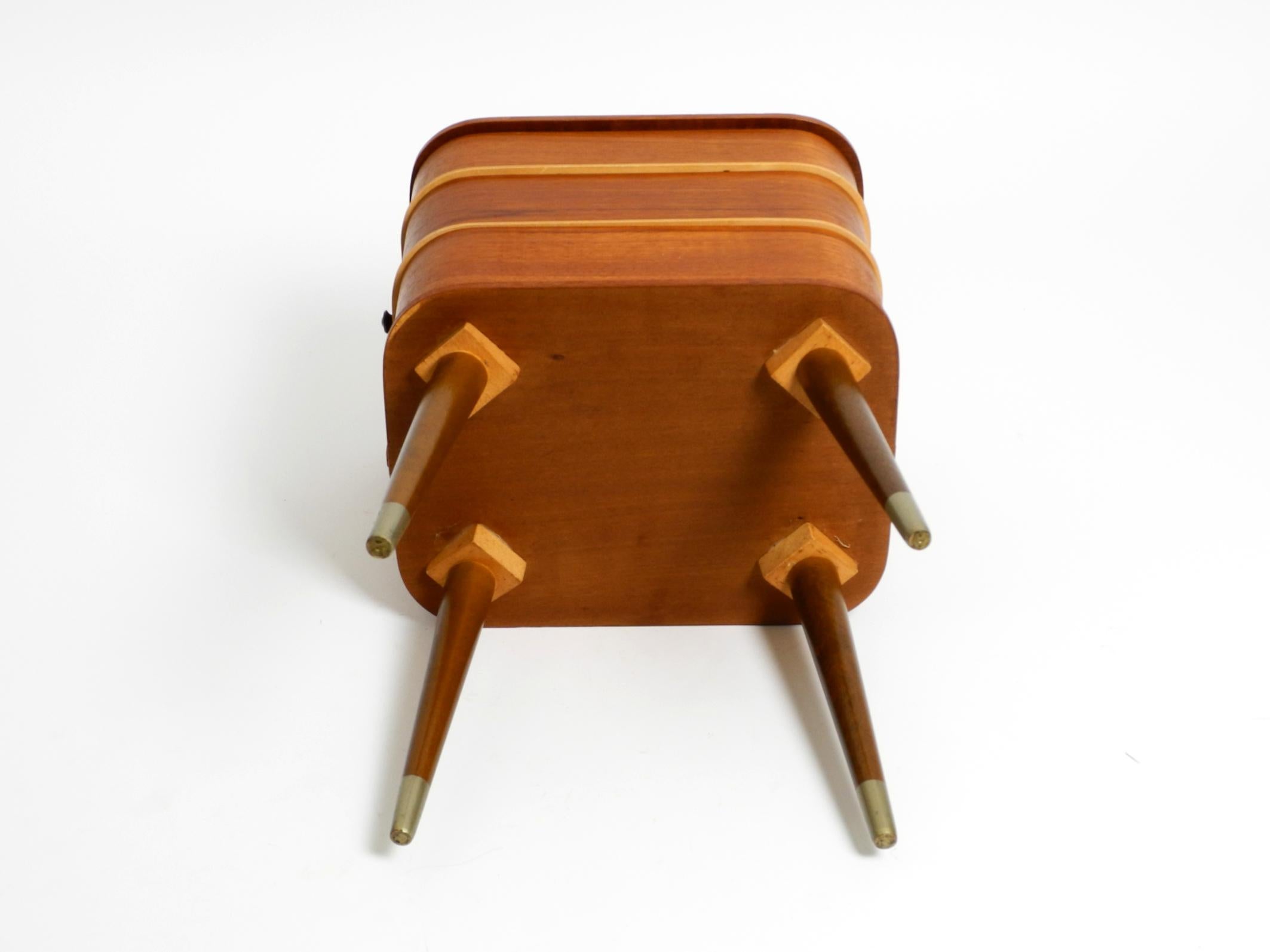 Beautiful original Mid Century sewing box with teak veneer and many compartments 3