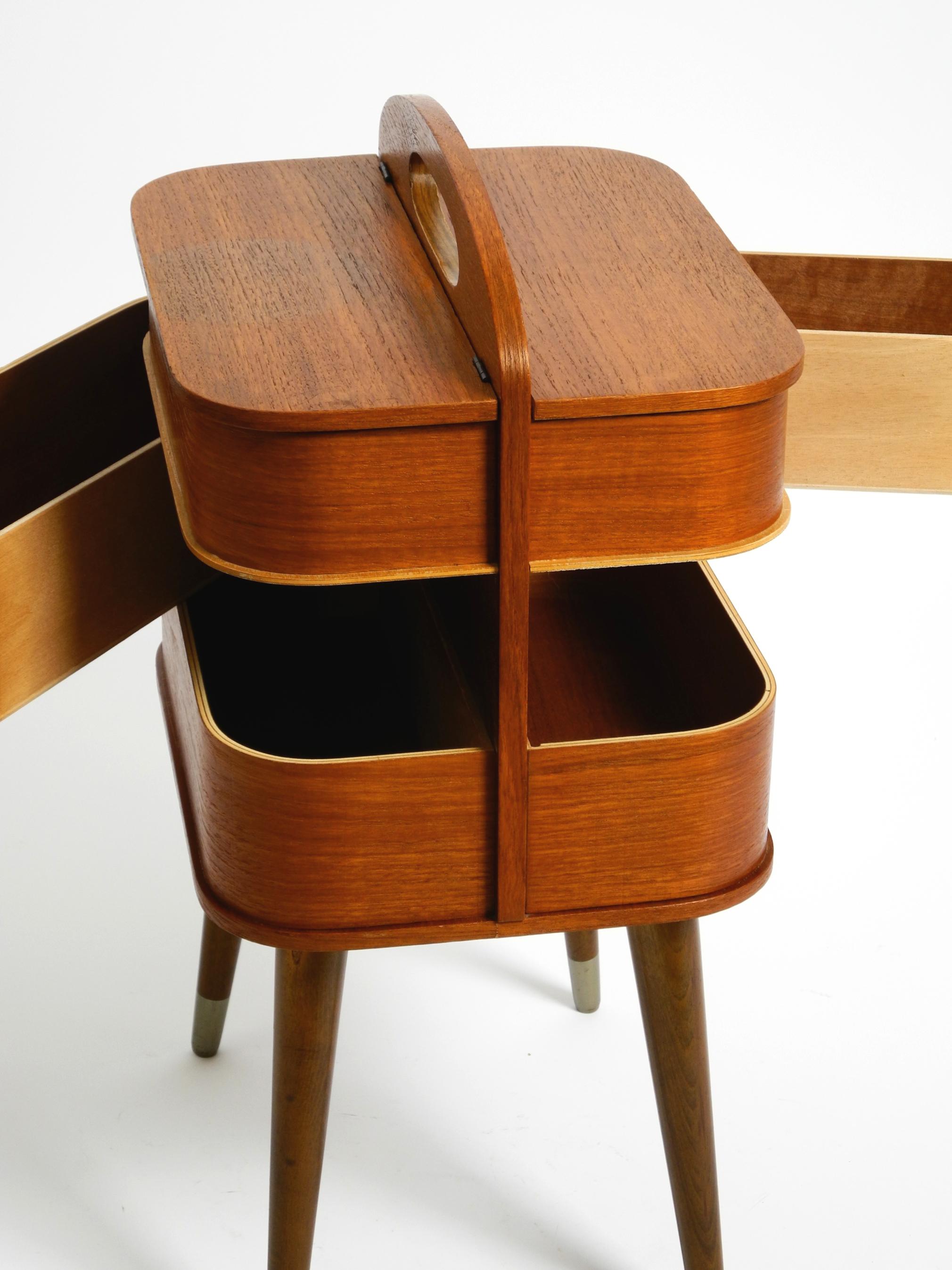 Beautiful original Mid Century sewing box with teak veneer and many compartments 5