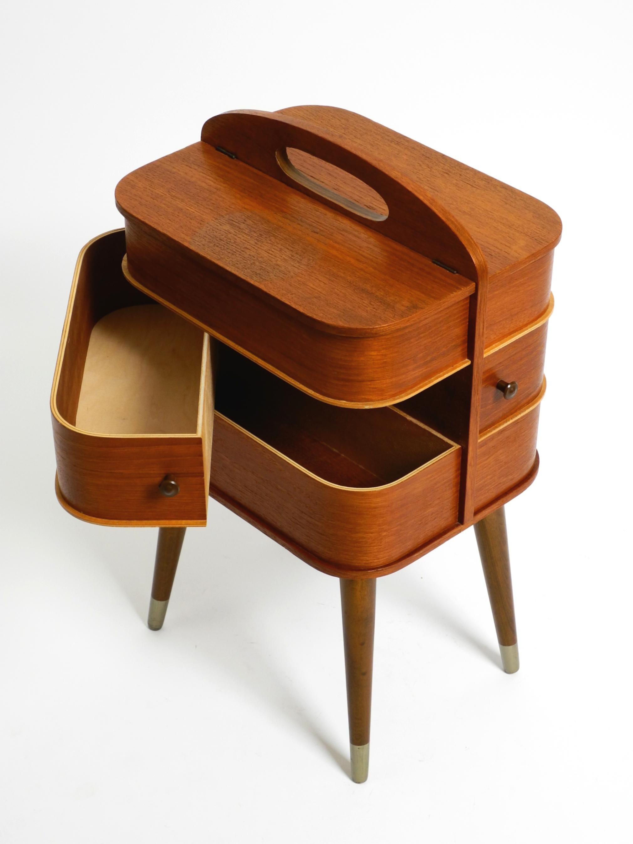 Beautiful original Mid Century sewing box with teak veneer and many compartments 6