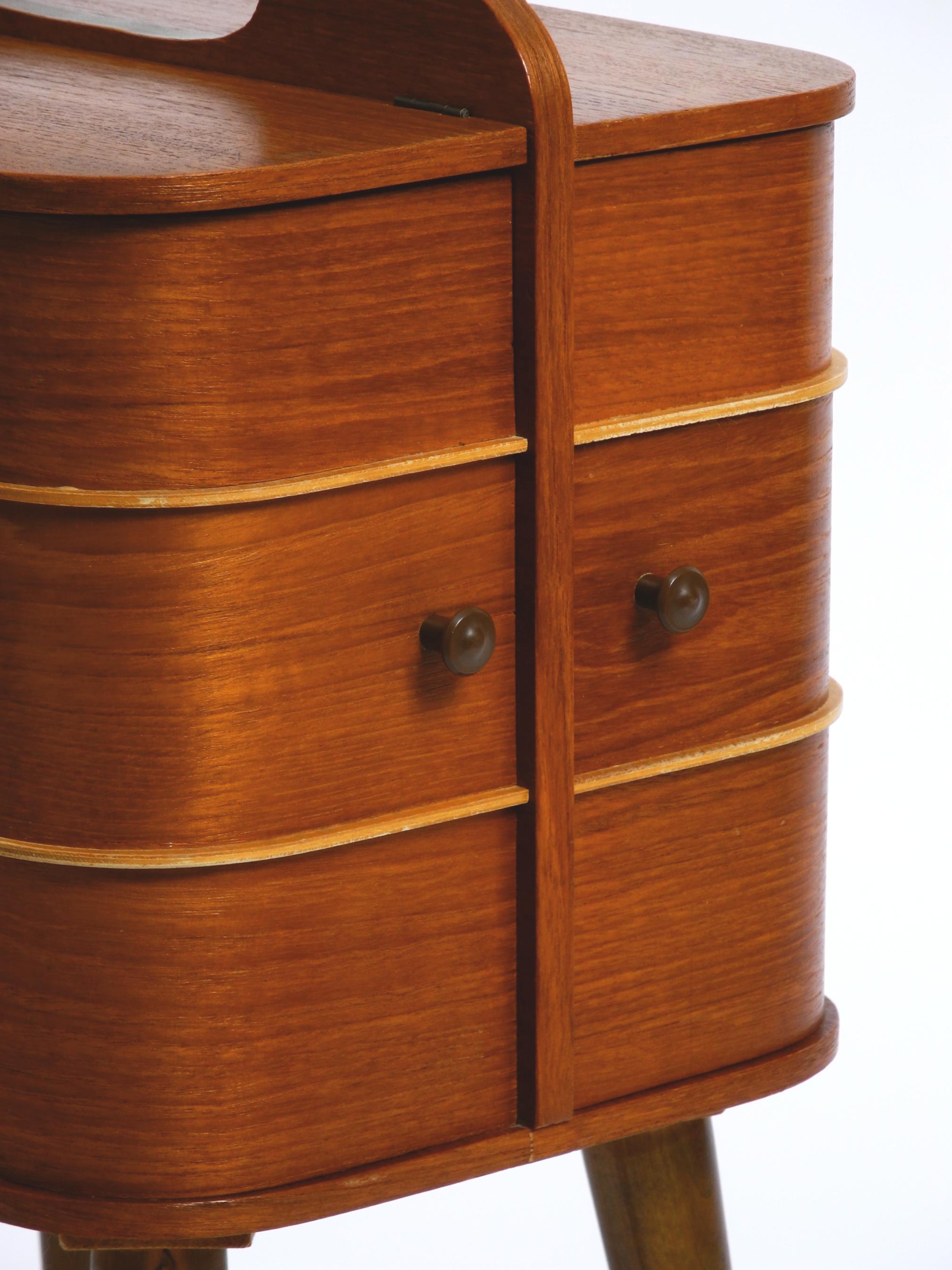 Beautiful original Mid Century sewing box with teak veneer and many compartments 7