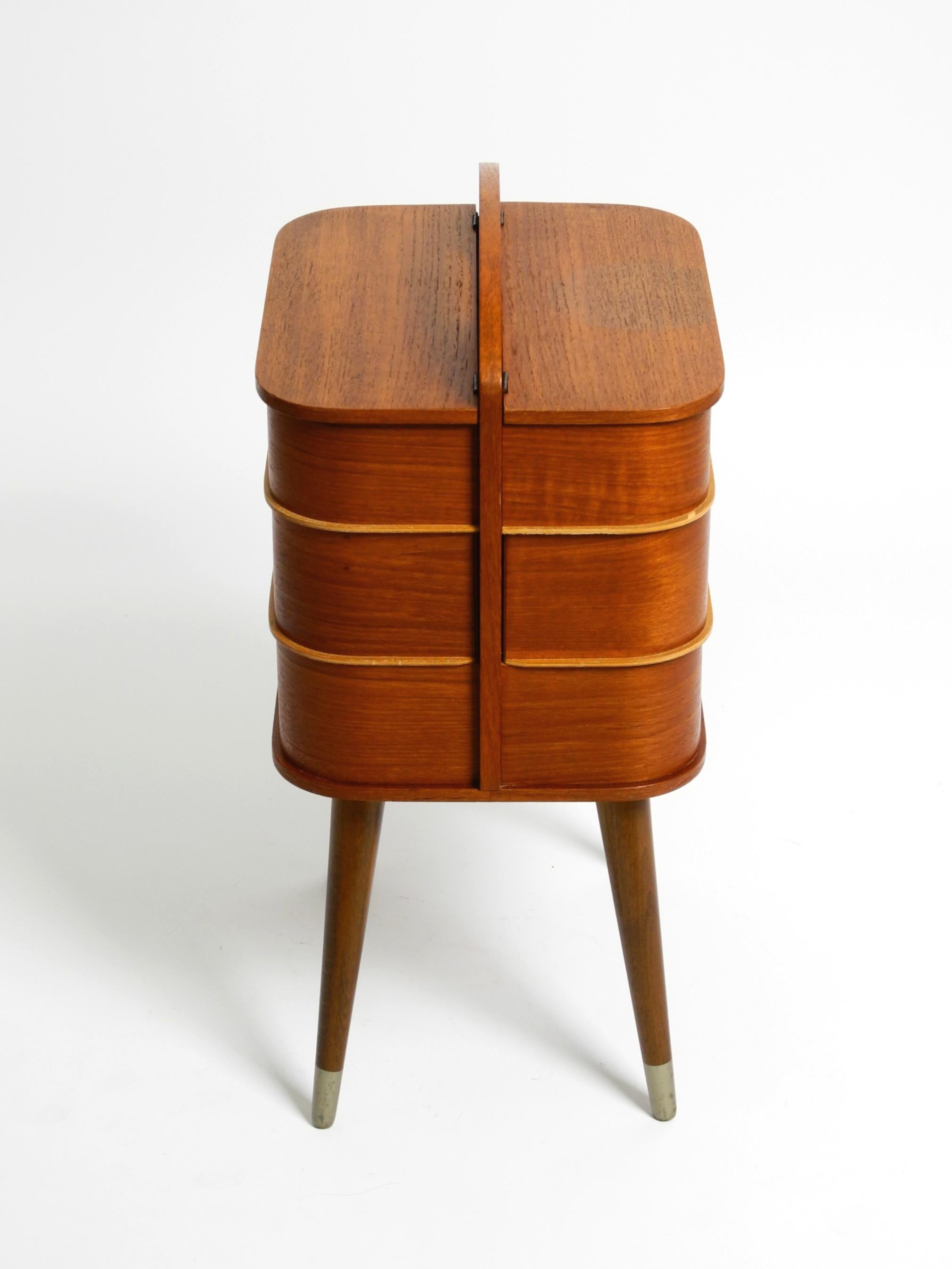 Beautiful original Mid Century sewing box with teak veneer and many compartments 10