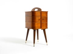 Beautiful original Mid Century sewing box with teak veneer and many compartments