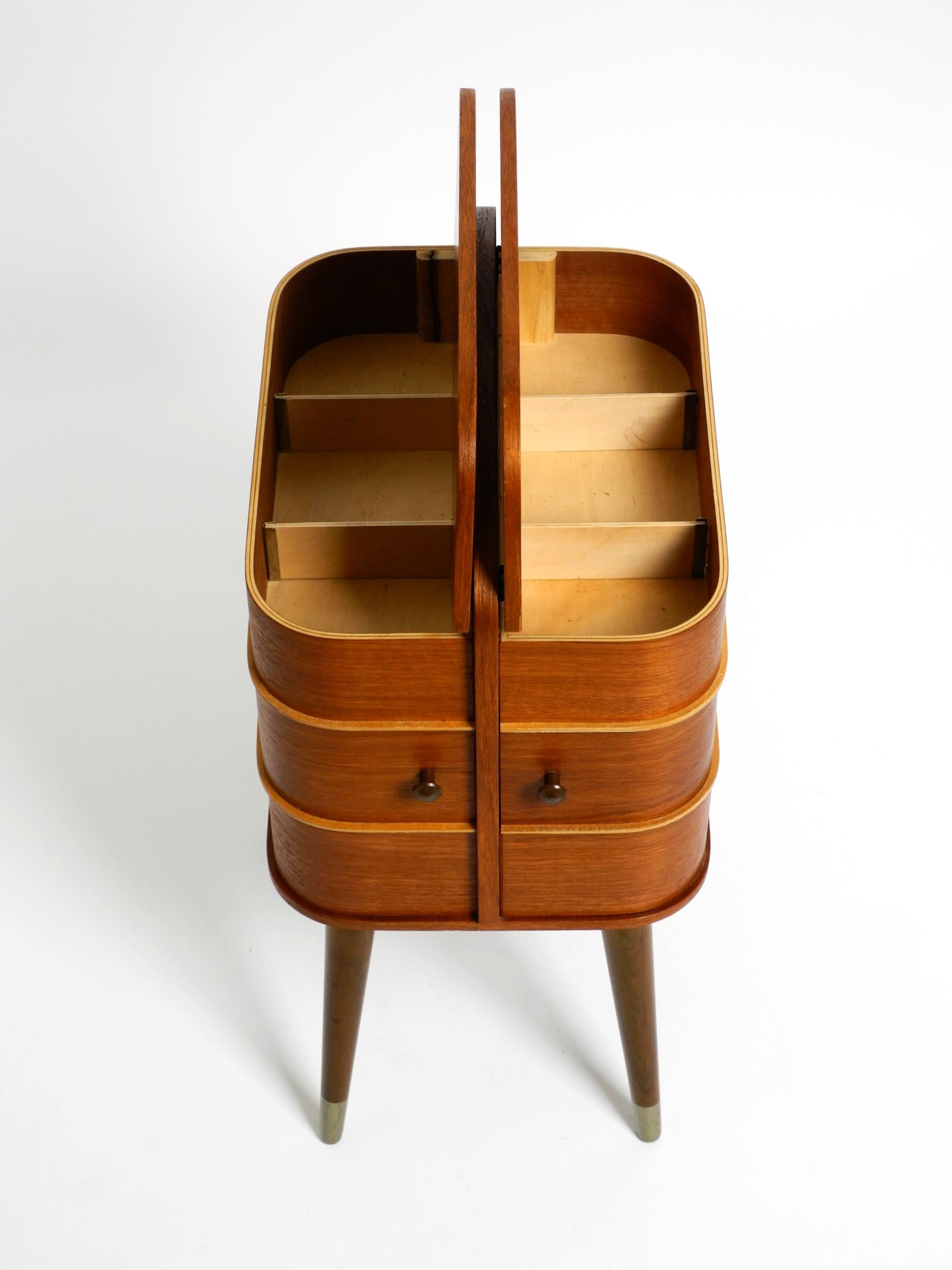Mid-Century Modern Beautiful original Mid Century sewing box with teak veneer and many compartments