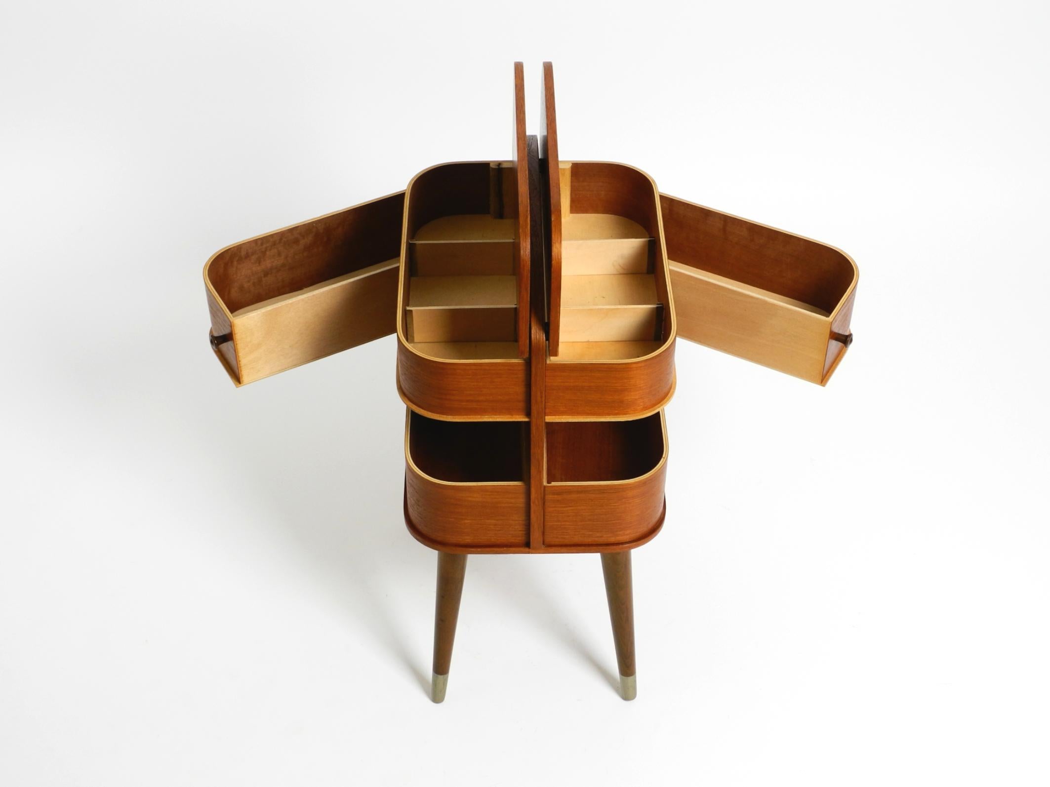 German Beautiful original Mid Century sewing box with teak veneer and many compartments